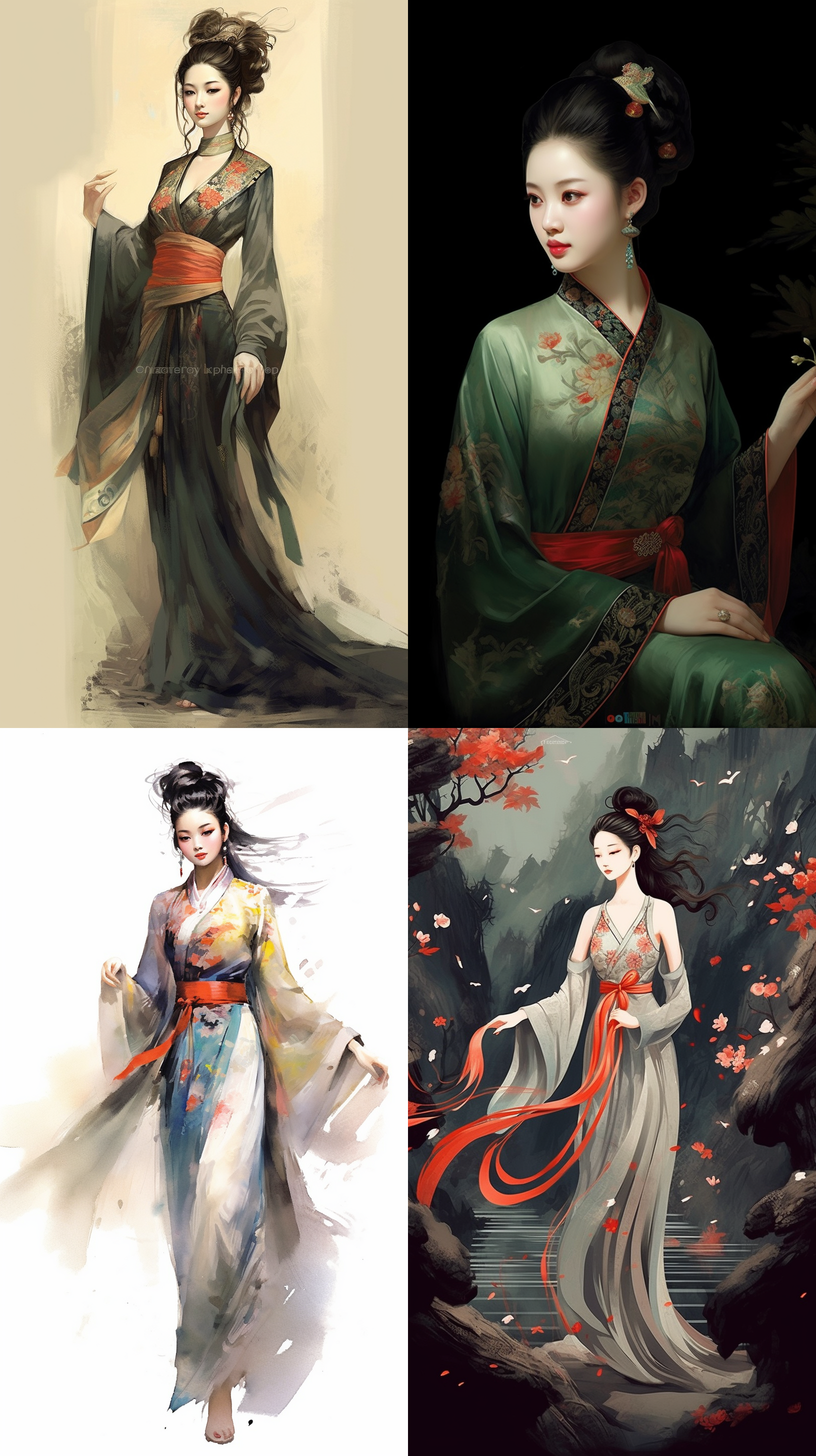 中国仕女，中国画风格，线条勾勒，娟本淡彩，高画质，优雅姿态，柔和表情，背景留白，细节丰富，静谧氛围，传统服饰，细致描绘，古典美。