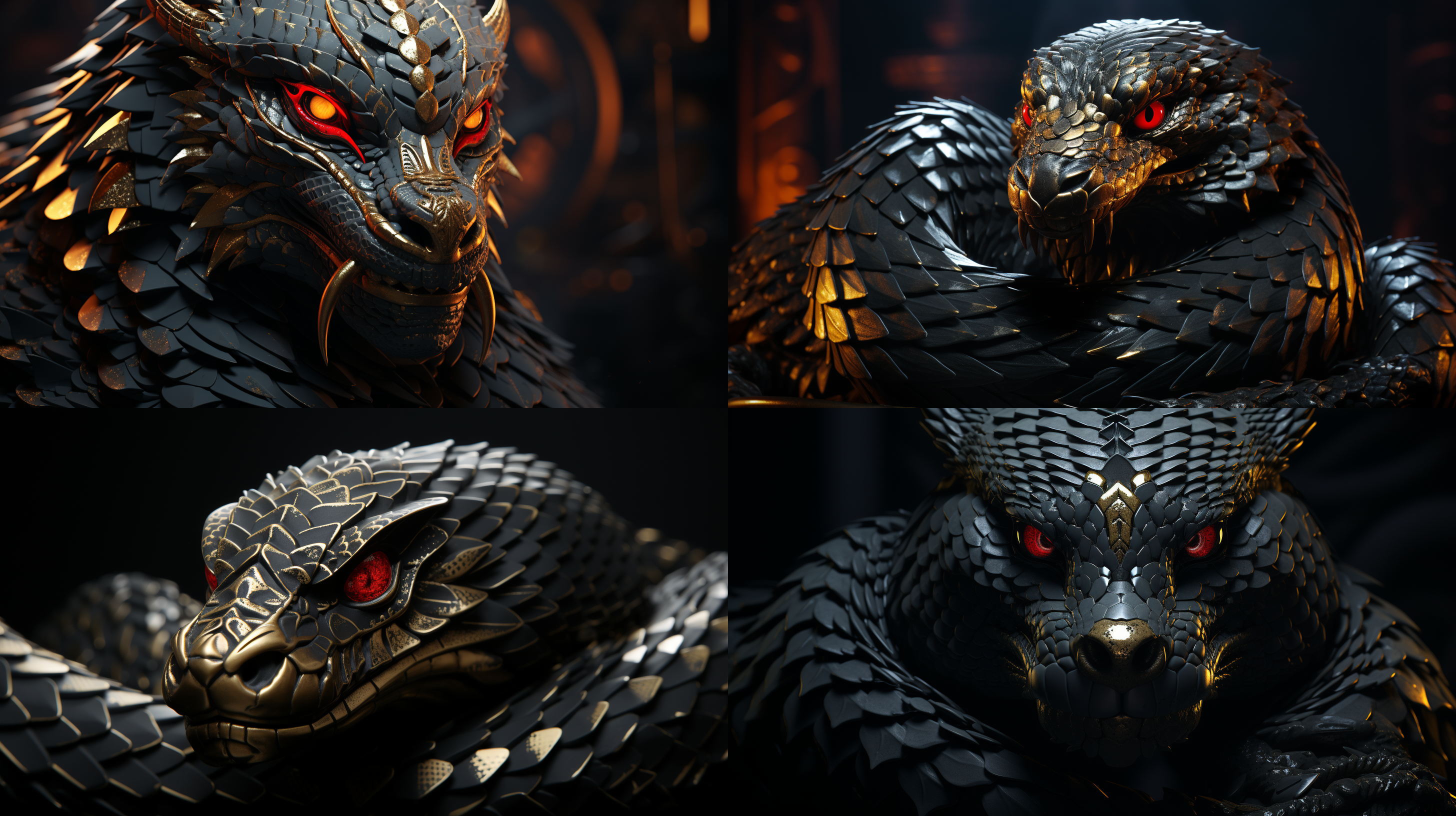 纯黑色背景，一条完整的蛇尾巴，朋克风格，高级感，真实，炫丽，仙侠感觉，houdini特效，oc渲染器