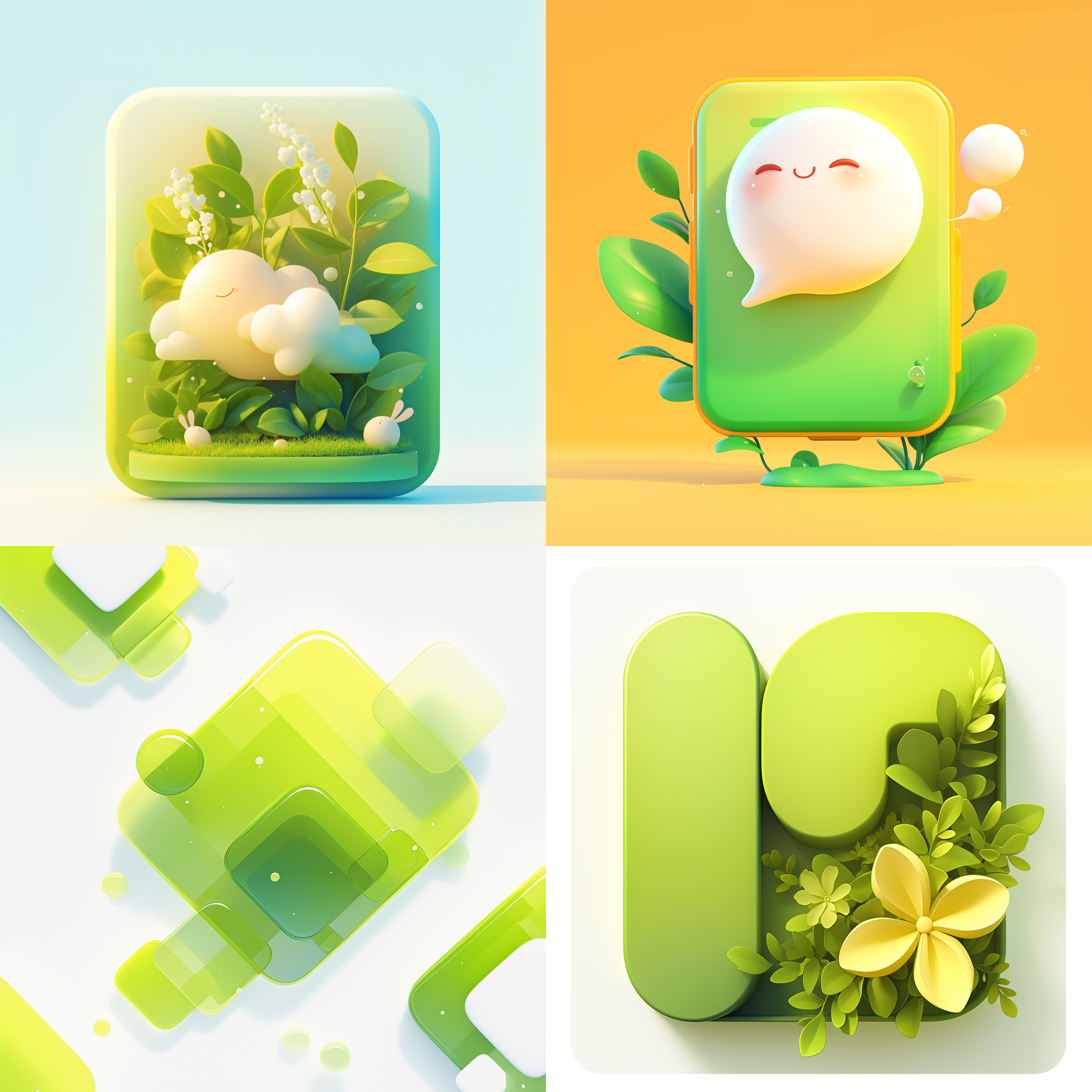 3d手机图标，可爱造型，极简主义风格，哑光质感，黄绿色与白色渐变，简洁白色背景，超现实主义氛围，细节丰富，8k分辨率，柔和光线，立体感强，色彩鲜明，现代感十足。