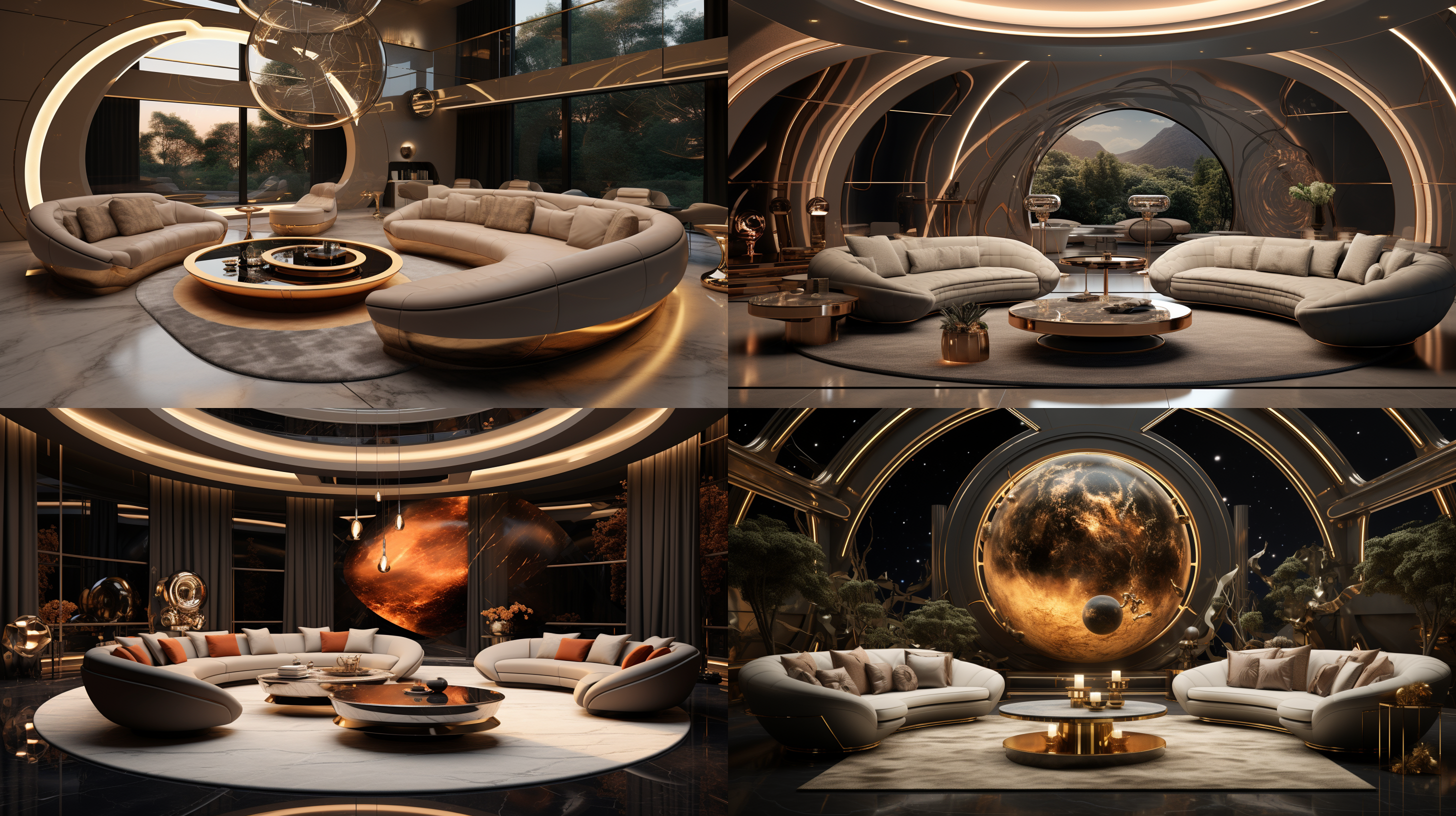 十平方米室内封闭包房，现代风格，设计感沙发，大屏幕，金属感茶几，香槟，dj，美食，豪华主题，流线型，大理石地面，浅色调，墙面造型对称，神秘未来感，明亮柔和，丰富细节，美学，体积照明，氛围感，一点透视，广角，正打视角，慢快门，高清画质，cr 3dmax渲染。