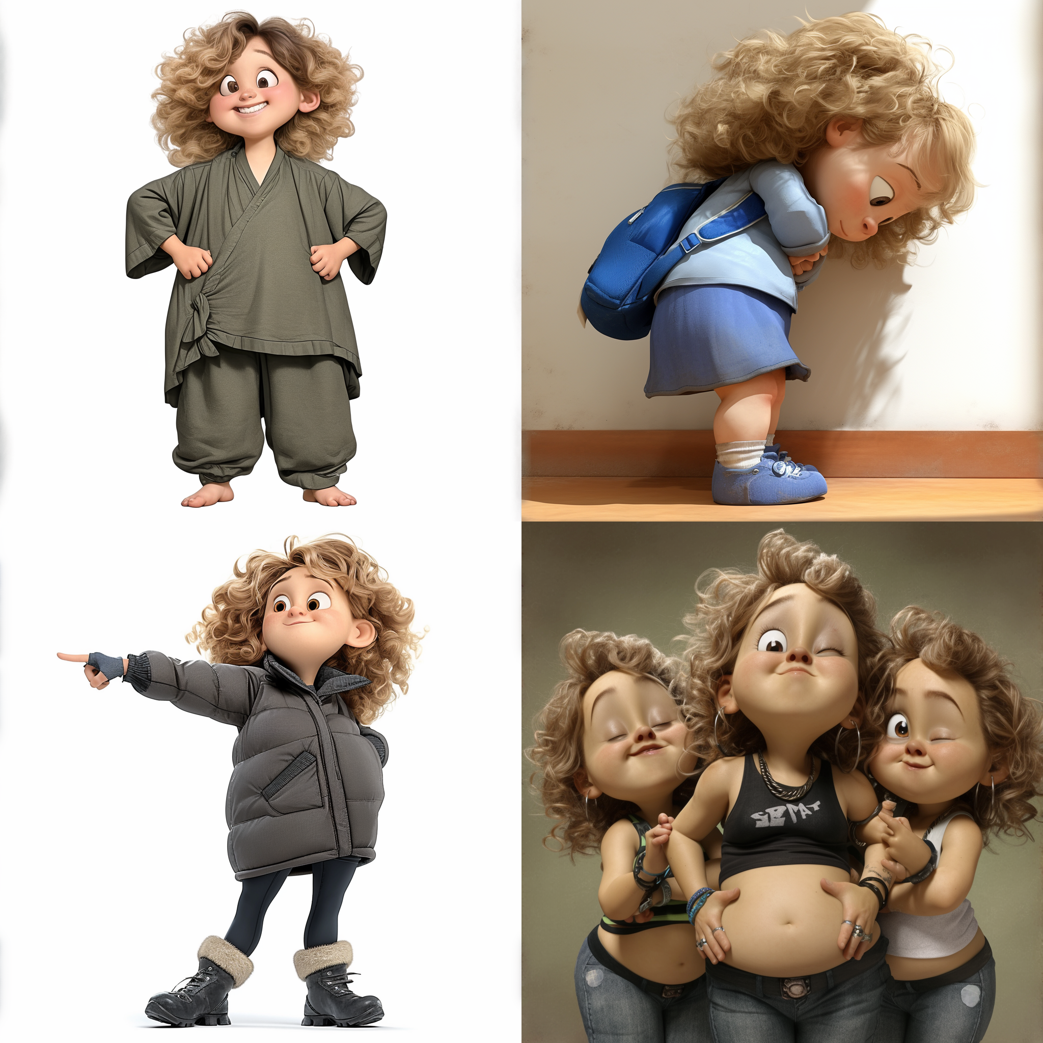 女孩九宫格，情绪夸张，动作夸张，双手环抱，手掐腰，手插口袋，多姿势表情，室内，自然光，广角镜头，高饱和度，动态捕捉。