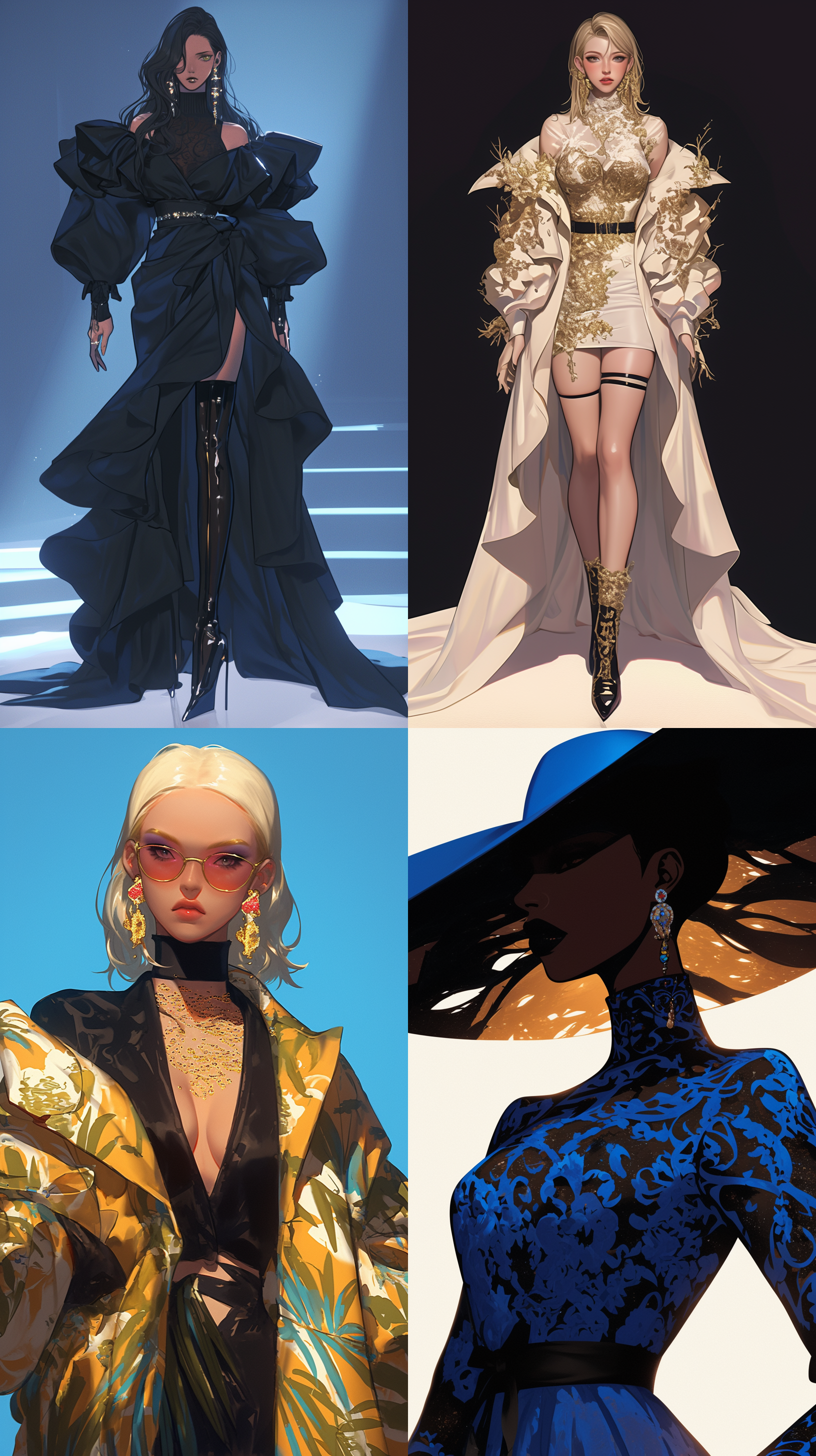 一名时尚达人在时尚秀上展示出独特的设计，引领时尚潮流，精致的妆容，全景视角，超真实渲染