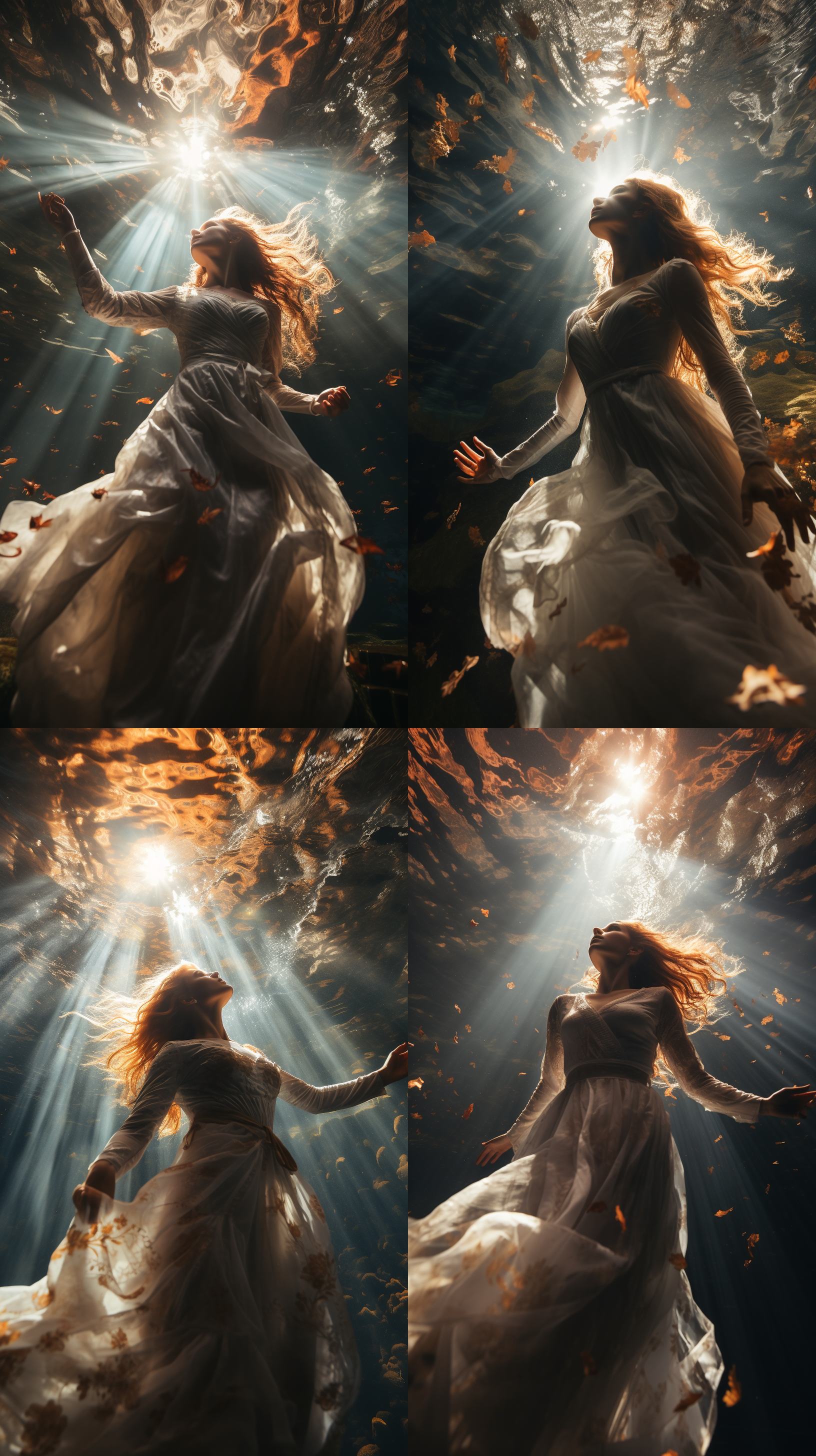 瀑布飞流直下，水花四溅，气势宏伟壮观，瀑布下白裙女孩站立，长发飘洒，逆光，闪光灯补光，颜色通透，低视角，广角镜头，8k高清晰画面，场面开阔，动态捕捉，自然光影，清新色调，静谧与力量并存。