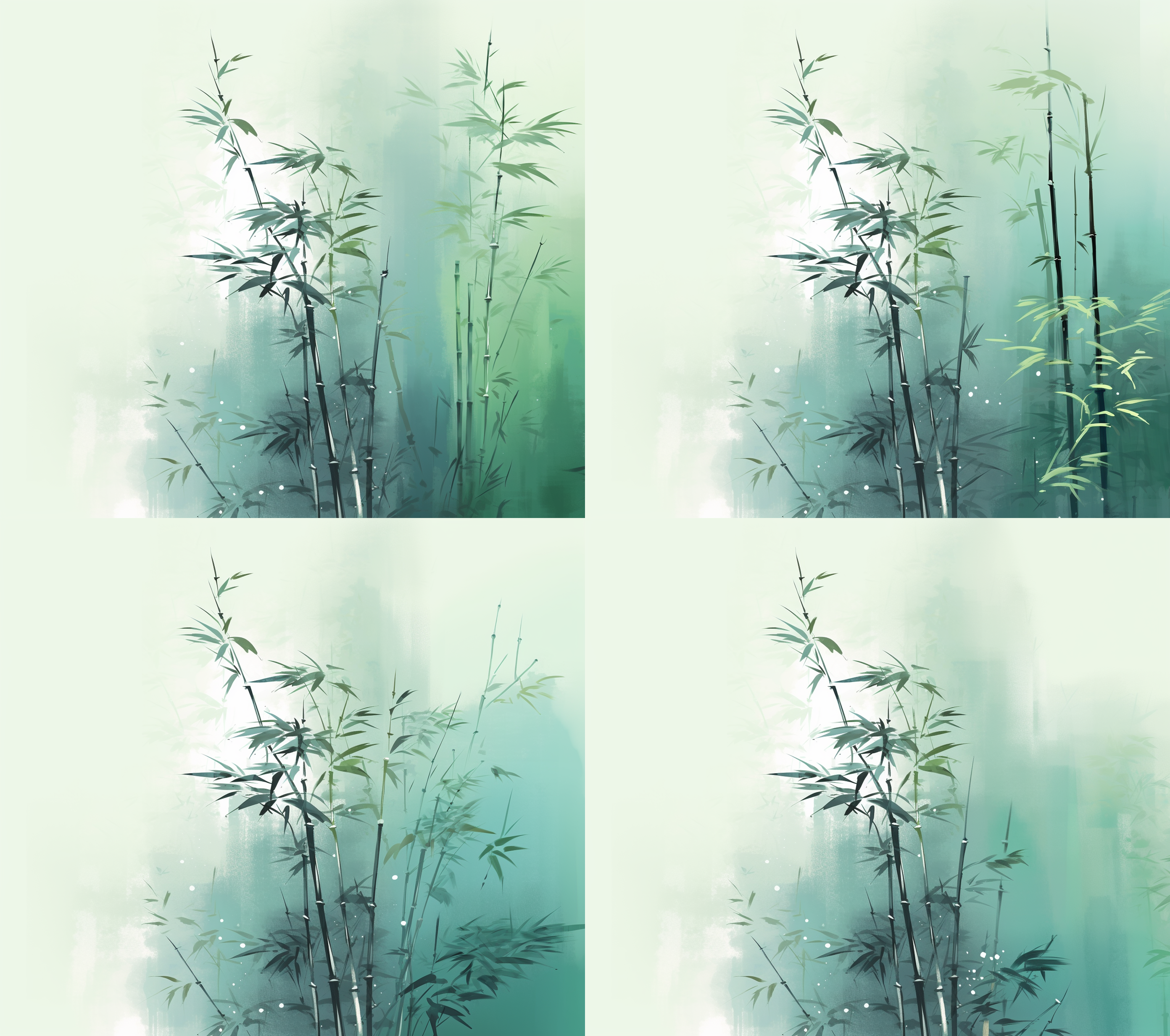 竹子插画，新工笔画风格，线条细腻，极简风格，国画古风，构成感，肌理磨砂质感，东方美学，淡雅色彩，柔和光线，精细笔触，静谧氛围，传统纸张纹理。