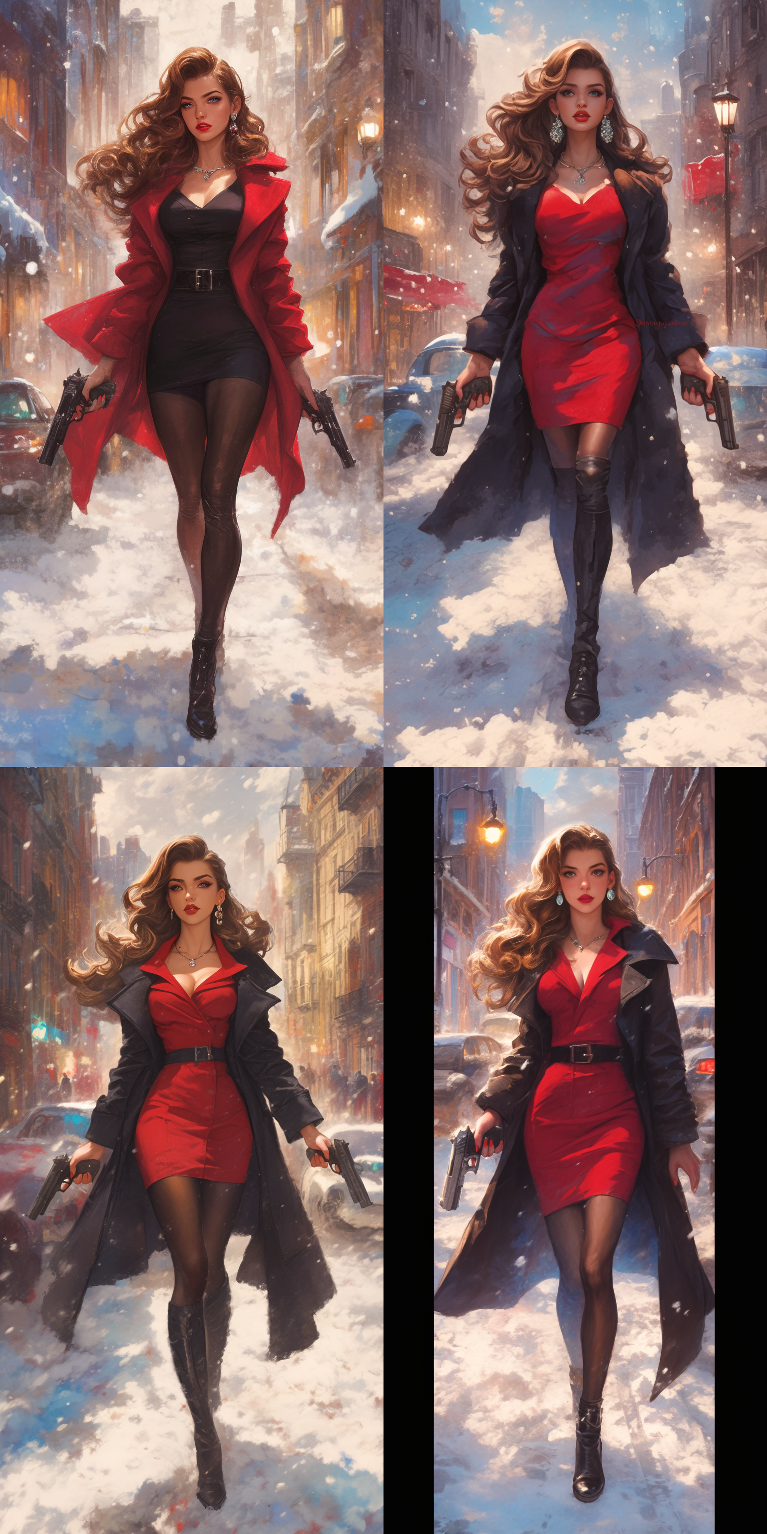 美女，完美身材，大波浪卷发，耳坠，黑色夹克，紧身衣，紧身裤，过膝长靴，手枪，立姿，全身，6k 生化危机 辐射系列