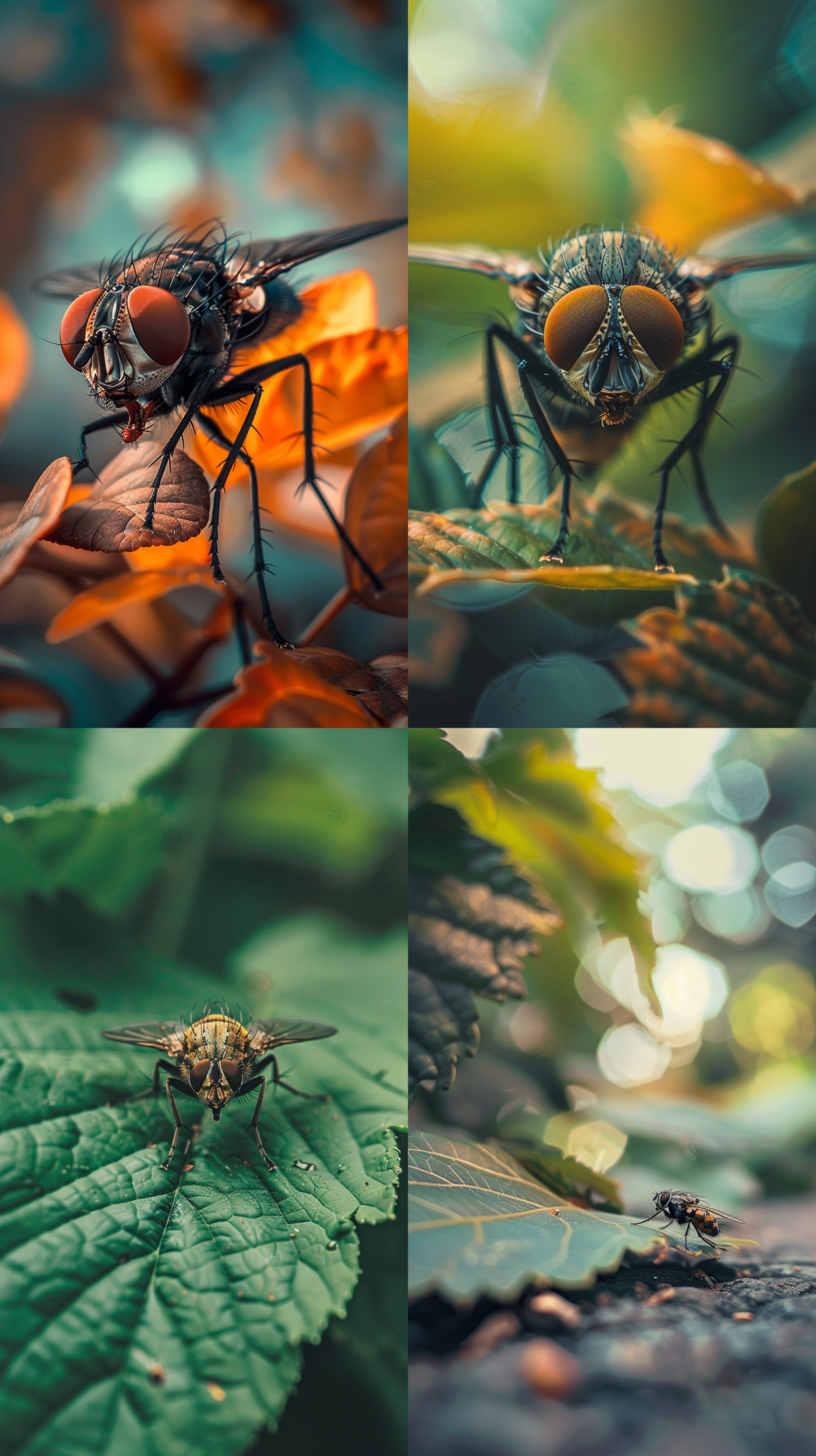 (一只苍蝇1.5)，树叶，面对镜头，特写镜头，景深背景，室外环境，高清摄影