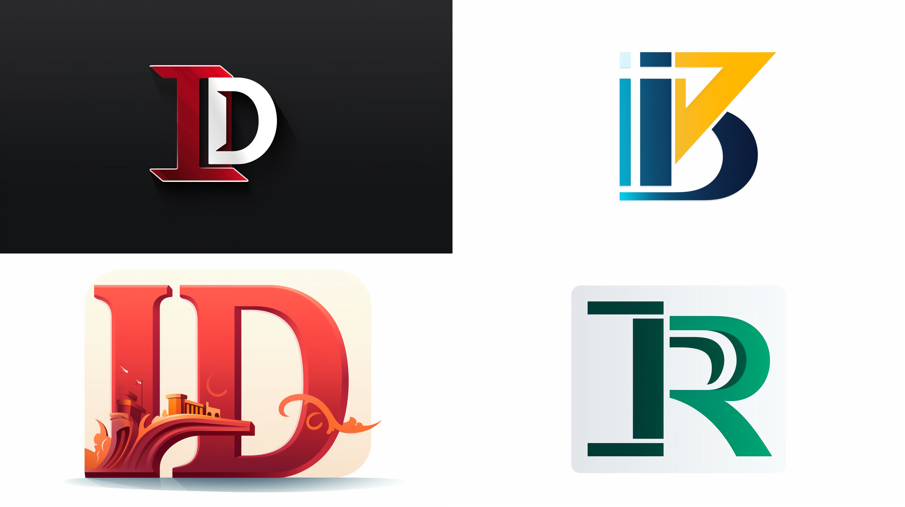 用大写字母“d”“i”“r”设计一个logo,背景白色，扁平风格。