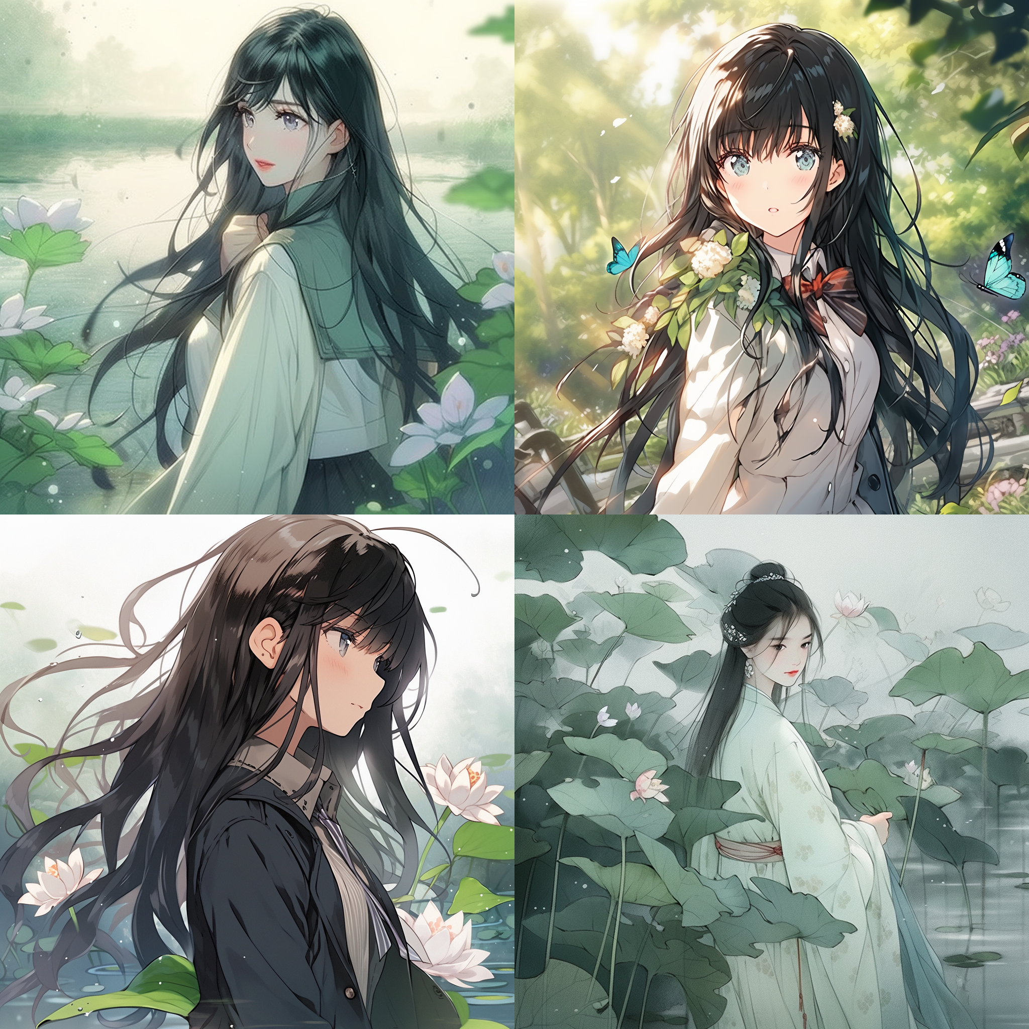 清灰的秋装做外衣，淡然的夏装做衬衣，浅露一寸玉颈，千篇一律的校服，却在她身上穿出美人的气质，不失粉黛，却也不失颜色，恰如清水芙蓉，天然雕饰，三千青丝散开，两颊上绯红若隐若现，如桃花初开，娇嫩可爱，她端坐安详静美，如雪月皎皎映照大地，她挪步轻盈灵动，如彩蝶款款起舞动人间。