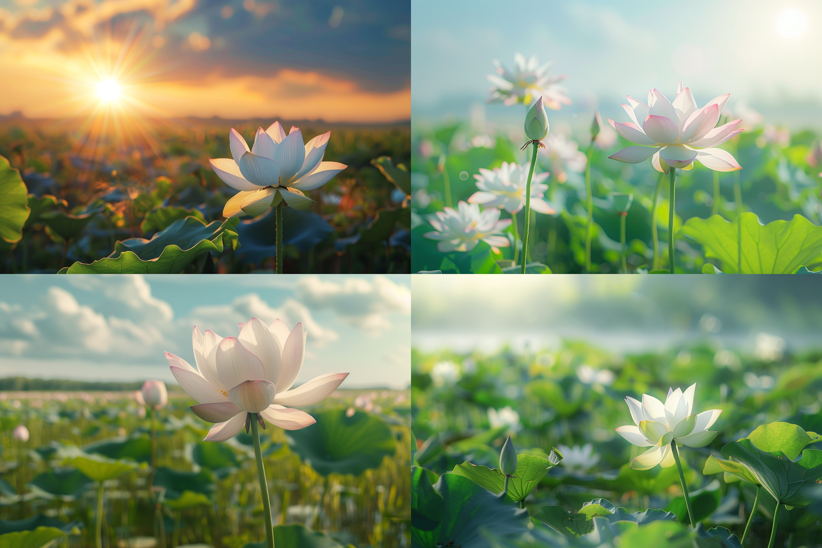small heat poster, summer fields, lush greenery, fresh and natural, wide-angle lens, soft light, high saturation, joyful atmosphere, summer vibe, bustling with life. lotus flower lotus flower.