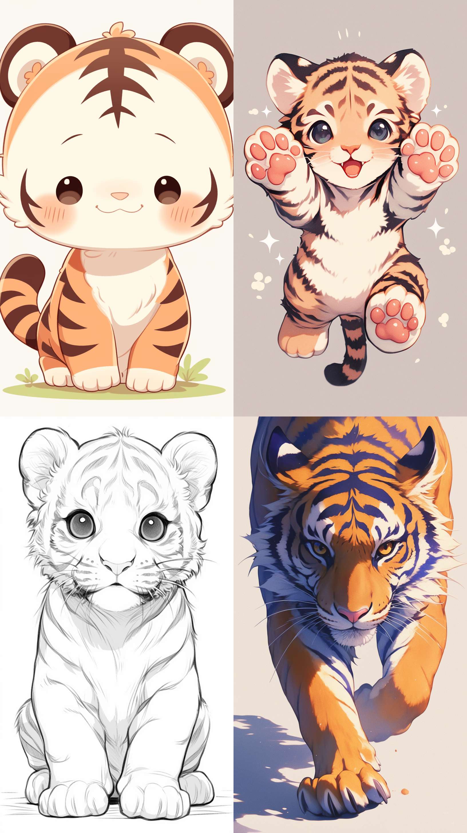 老虎 可爱 插图 简笔勾线