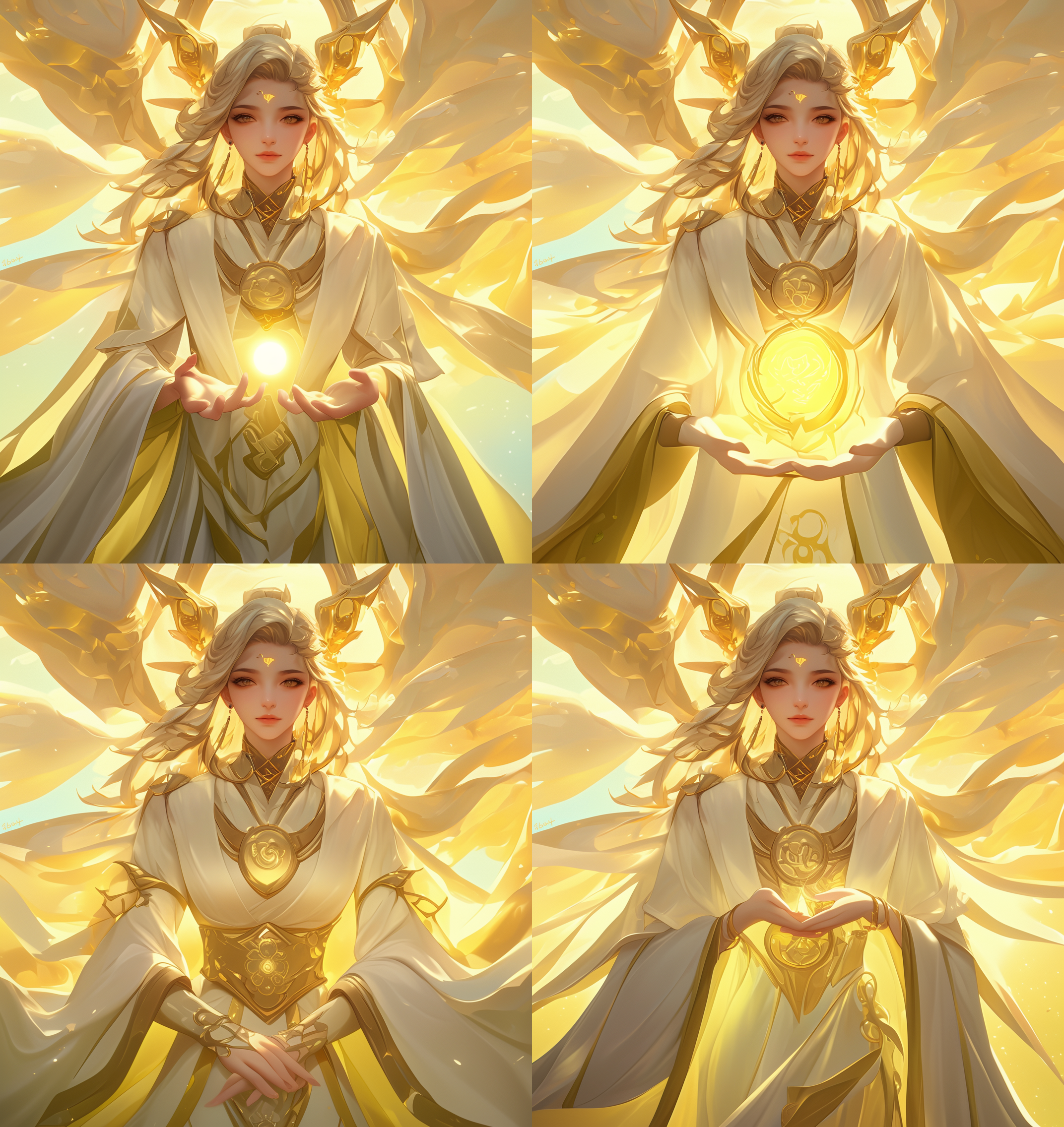 智慧、善心、、站姿高贵，仰望天空，鸟瞰大地（展示女娲身姿，才智绝伦，善心如玉，仰望苍穹，眺望大地，表现她对天地万物的关切和思索，画质最佳，4k,8k，高画质，名作:1.2)，超精细，飘逸的白色长袍，精致的首饰，长发飘逸，温柔的微笑，清澈的眼神）