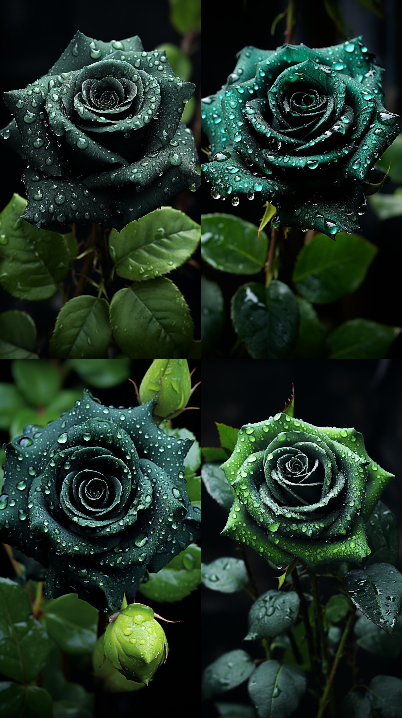 black rose macro photography, waxy texture, semi- p etals, natural light, soft focus, deep green backgrou nd, high saturation, delicate texture, tranq uil atmosphere.