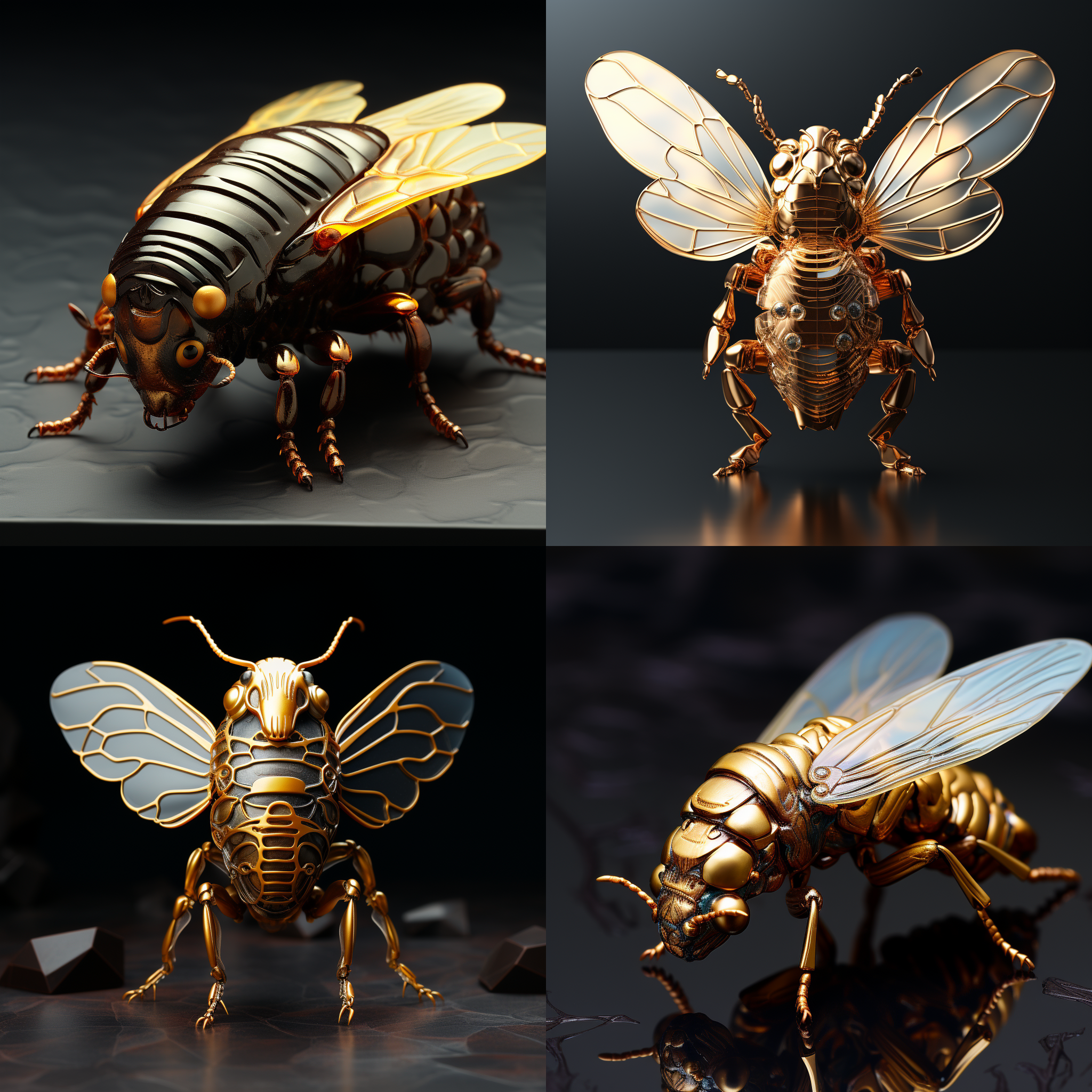 金蝉与蝉壳相连，黄金光泽，纯黑背景，细腻纹理，8k超高清，顶光，物理渲染，动态表现，彰显生命力，视觉冲击强。