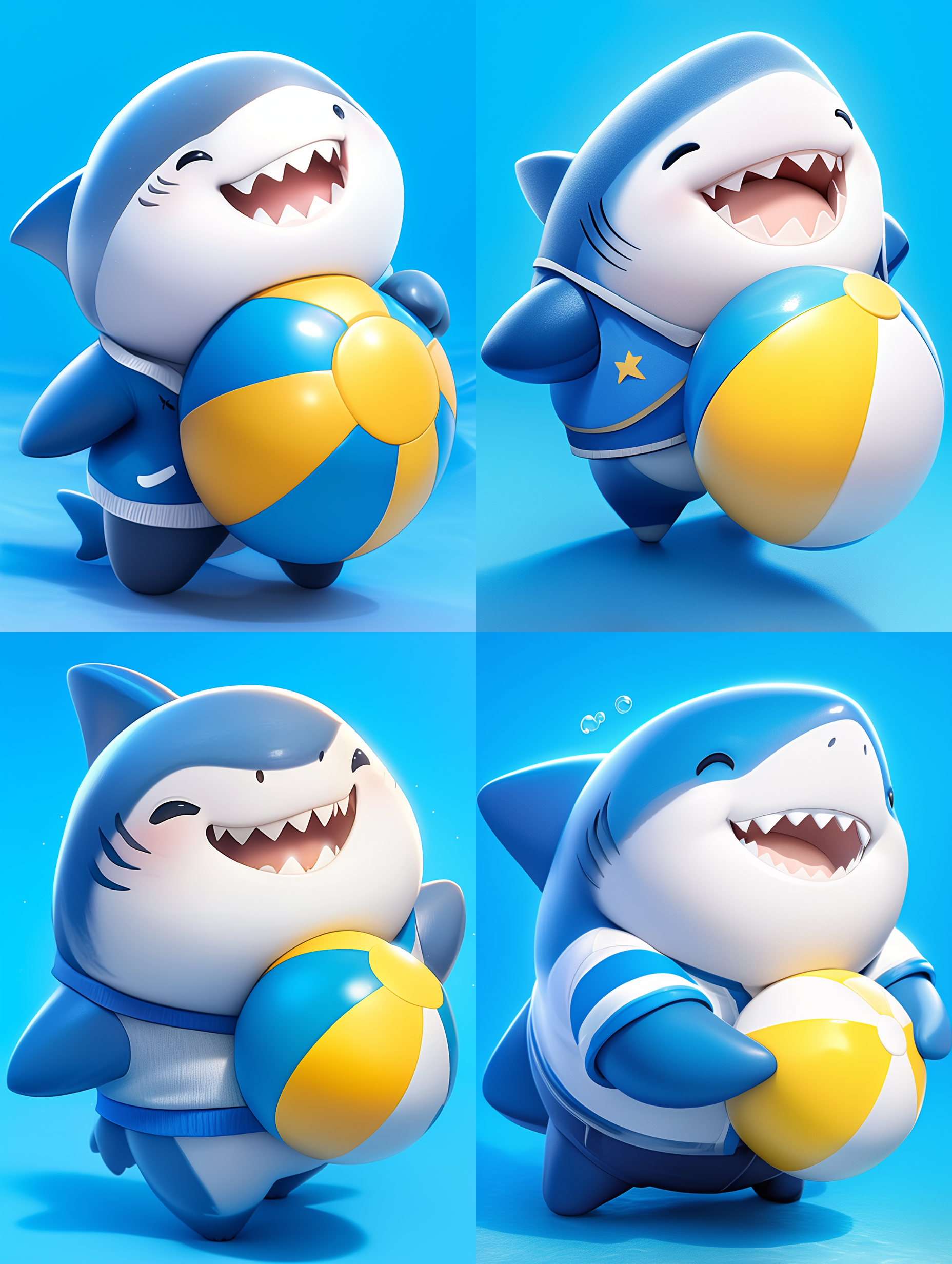 大白鲨，穿机能卫衣，可爱，盲盒风格，看镜头，行走，全身图，3d渲染，工作室自然光 角色设计 参考表 三维