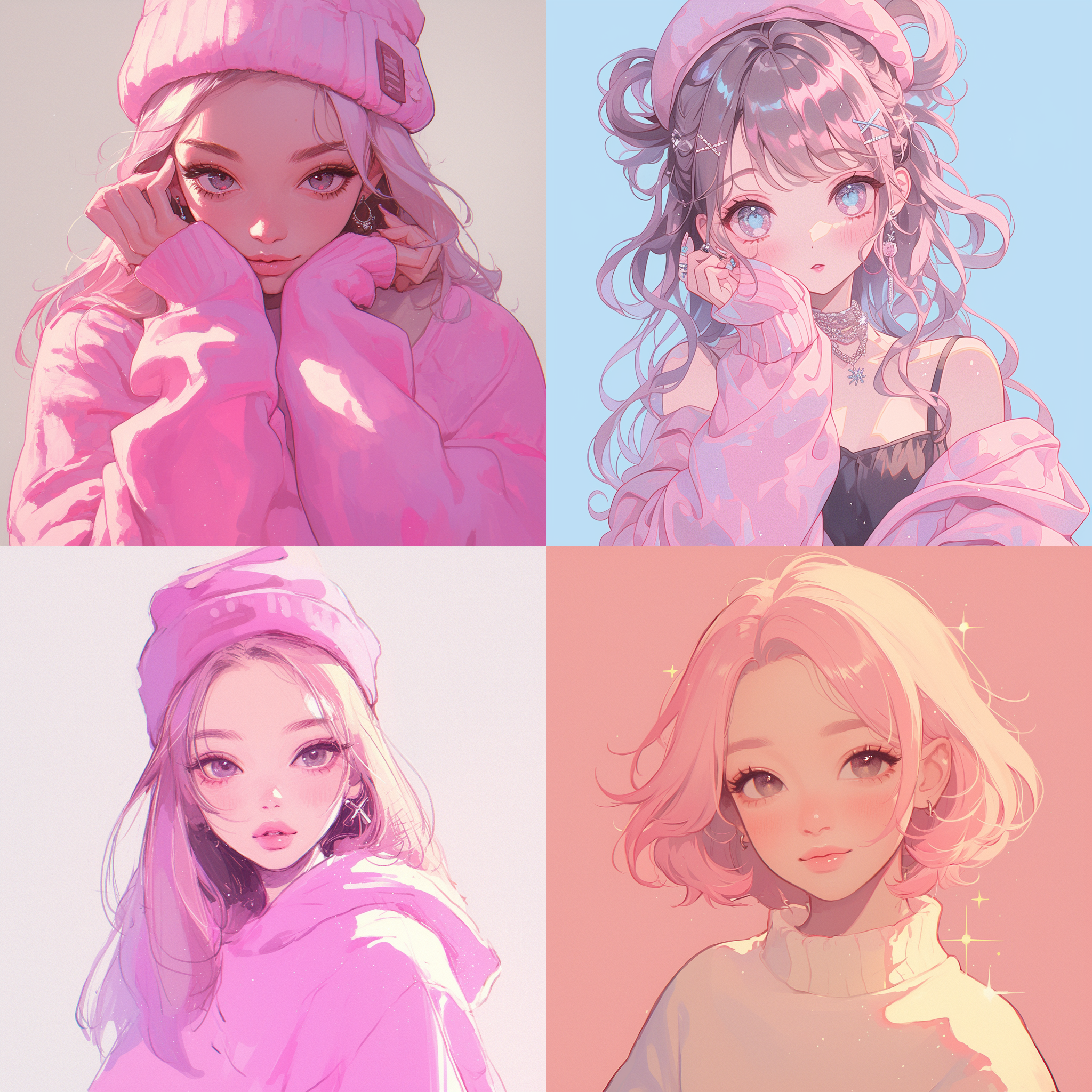 粉色系的少女，长得可爱，头上有些配饰，增加细微光线