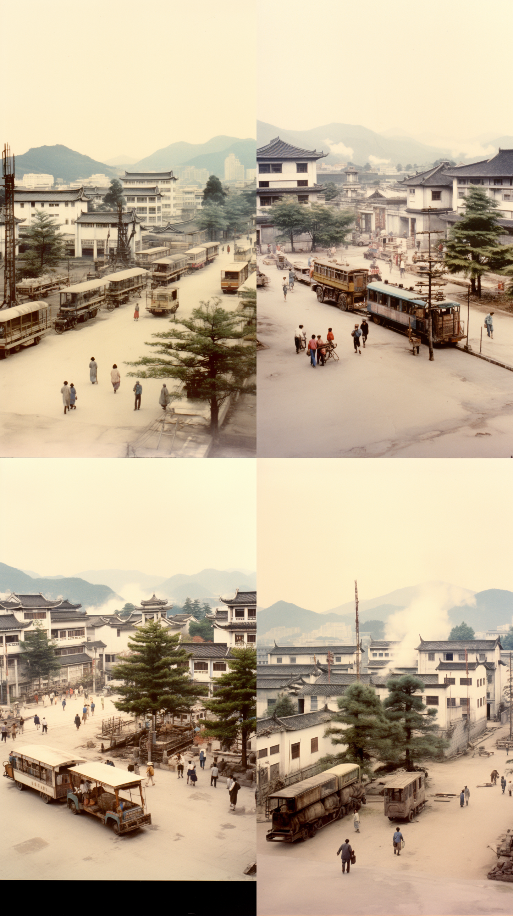 中国画风格，水墨渲染，工厂繁华景象，长卷构图，黑白灰调，细腻笔触，烟囱冒烟，工人忙碌，传统与现代交融，静谧中见活力，远近景深，光影对比，氛围浓郁。