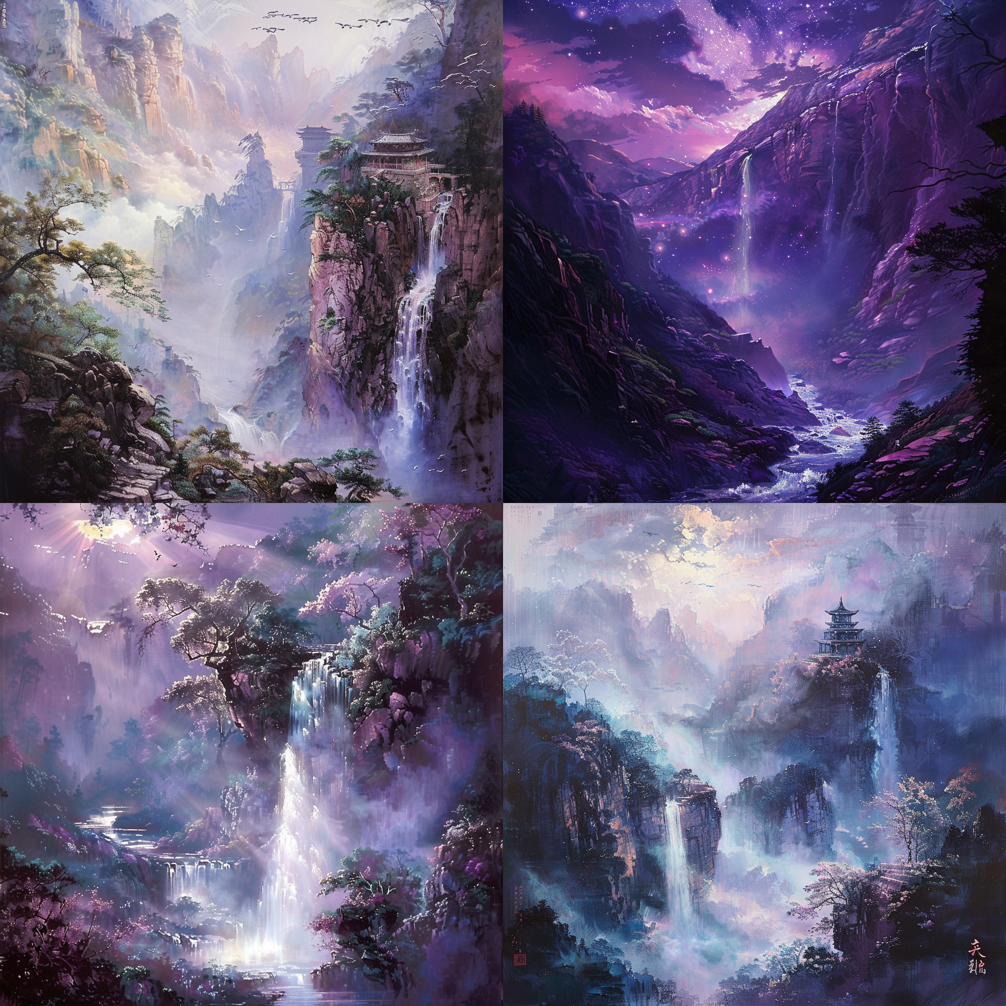 日照香炉生紫烟，遥看瀑布挂前川。飞流直下三千尺，疑是银河落九天。