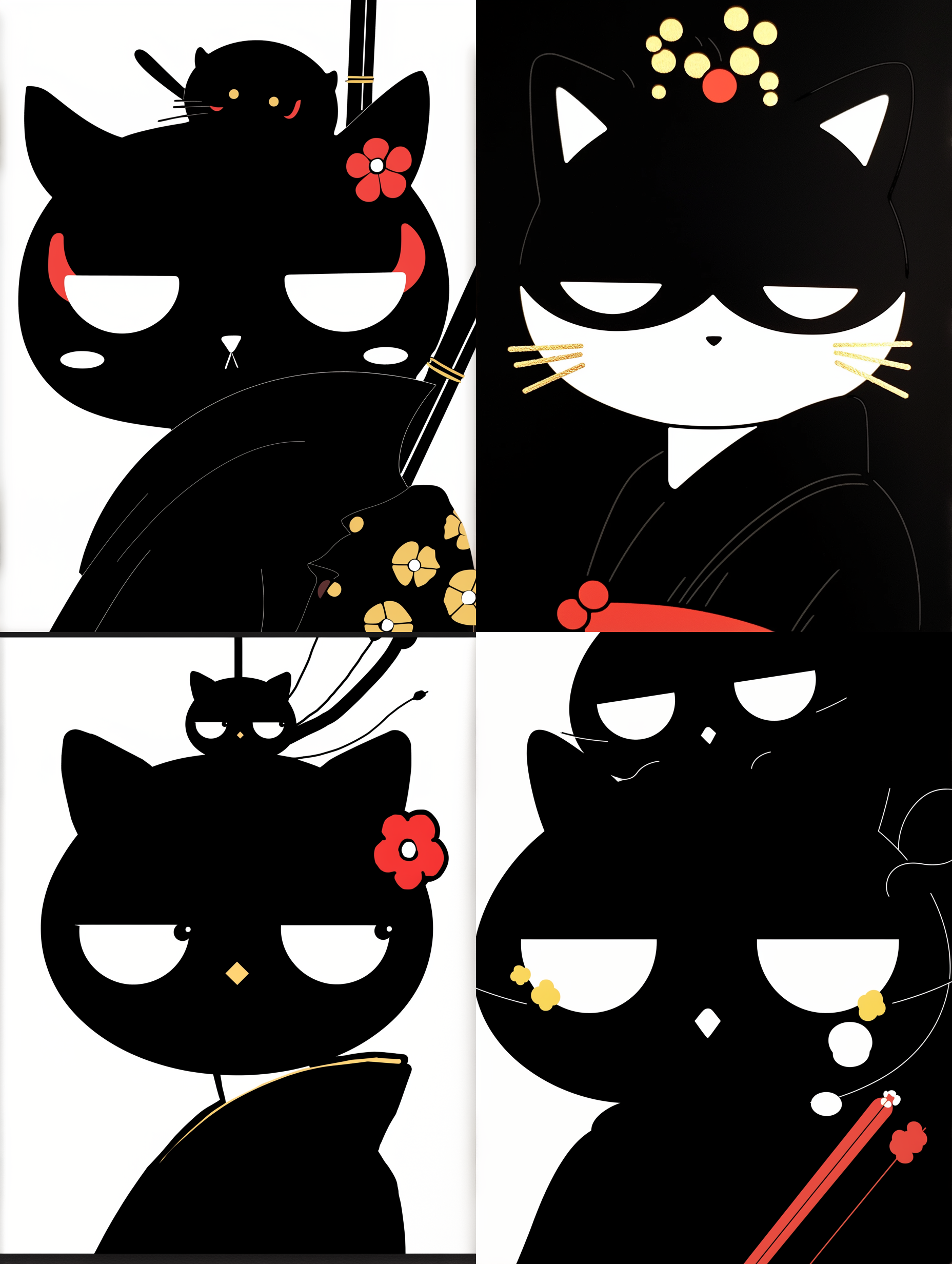 poster artwork, ornate background, 2019, sumptuous, artist katsushika hokusai, stylised, juxtapoz aesthetic, enigmatic beauty, vector aesthetics, defence, hanging scroll, highly detailed beautiful, artstatiom, purism, portrait of beautiful cat,黑猫，绿色描边，标志设计，