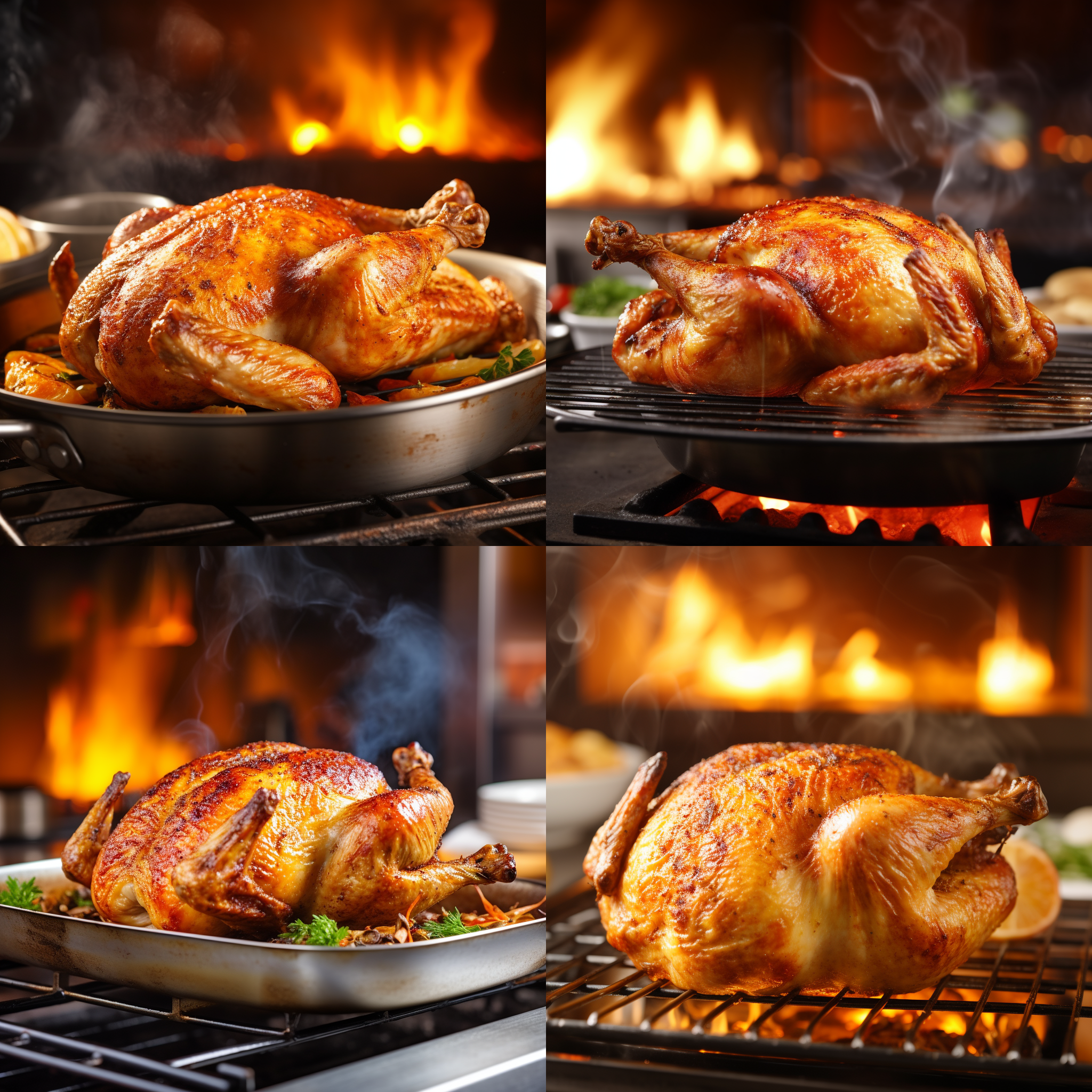 炸一整只鸡，特写镜头，金黄酥脆，热气腾腾，厨房背景，自然光，浅景深，高饱和度，诱人食欲，焦香四溢，满足感。