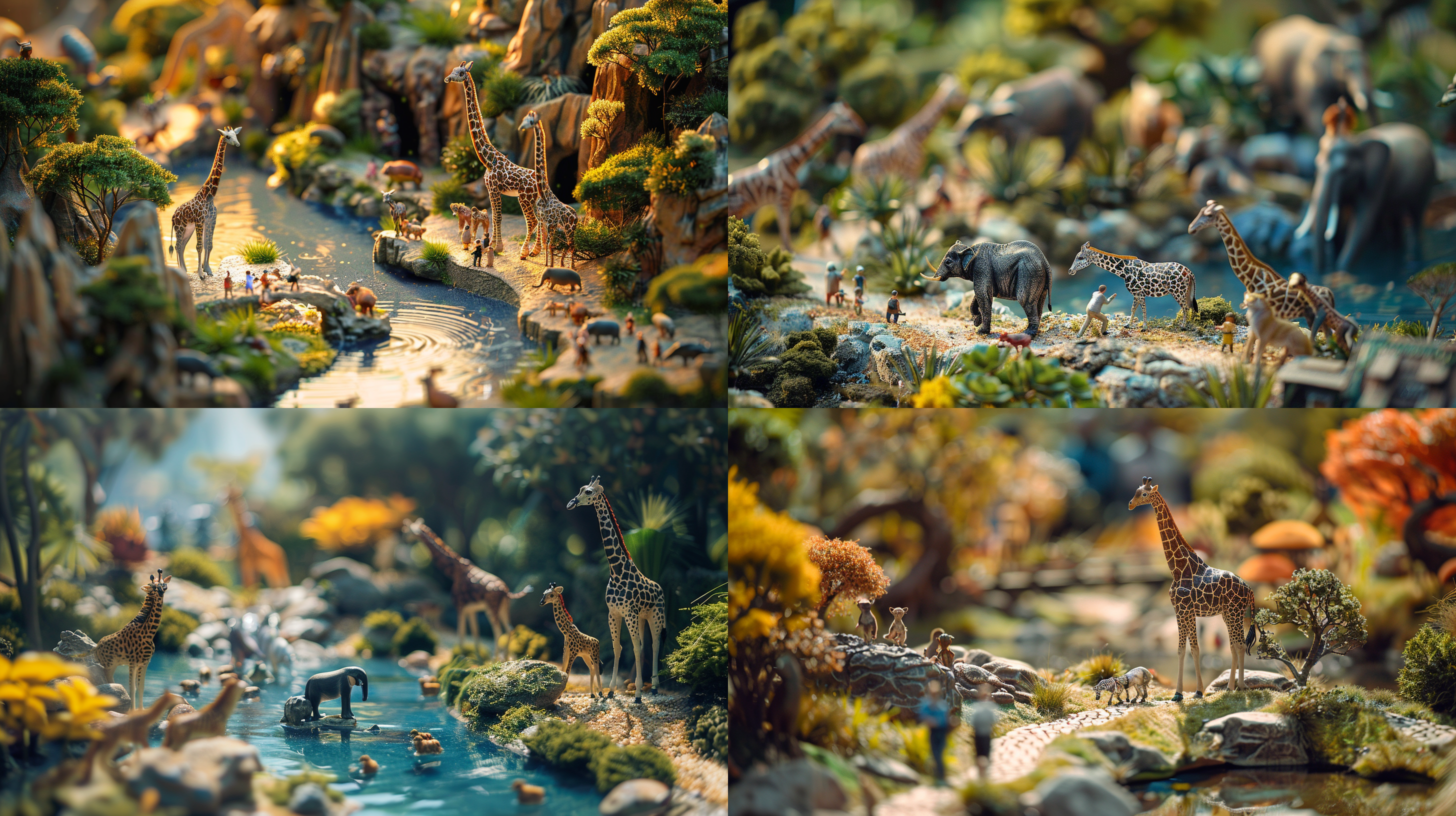 zoos, tourists, paths, various animals, realistic fantasies, super microscope perspectives, micro perspectives, micro worlds, micro photography