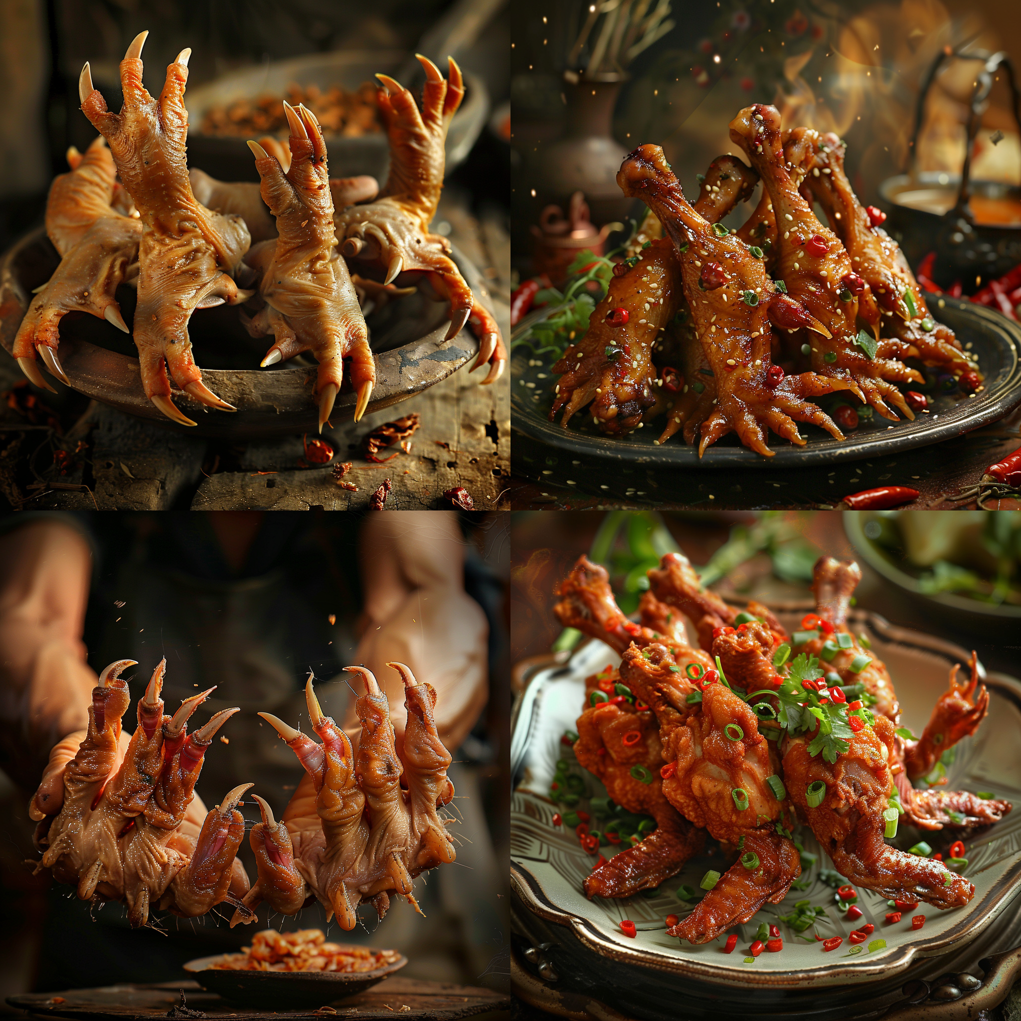 斗鸡场，两只搏斗的鸡，飞动翅膀，卷起尘埃，武侠风格服装，对角线构图，动态捕捉，高饱和度，黄昏光线，长焦镜头，紧张氛围，红色与黑色对比，激烈战斗。