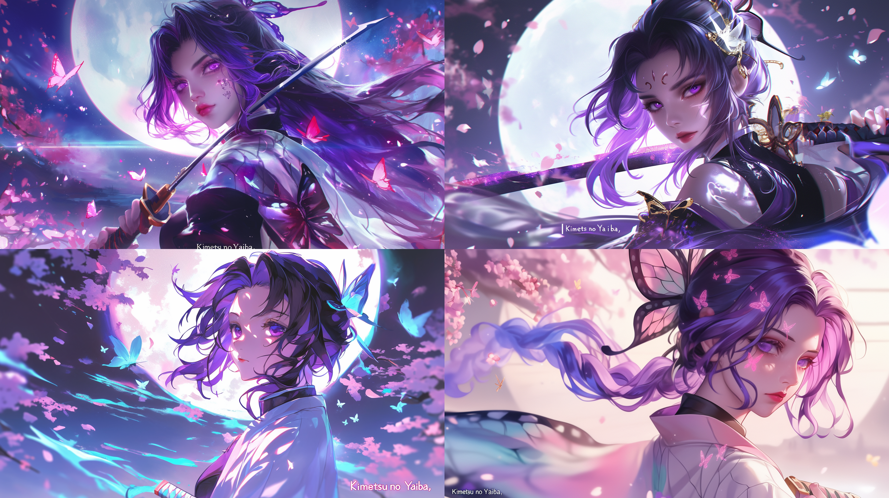 https://cdn.midjourny.cn/attachments/1256086047004299315/1257145509517463652/leslierunolfsdo52843_woman_character_from_kimetsu_no_yaiba_demo_4add4c94-5e1c-4906-a4d3-4a8f4dc9ae24.png?image_process=resize,s_330，https://cdn.midjourny.cn/attachments/1256490539935600670/1257142660737663007/pmoniagah2367_a_woman_character_from_kimetsu_no_yaiba_demon_sla_f3e2e22b-aadb-49d7-aab1-8cc73f704adc.png?image_process=resize,s_330，女子，鬼灭之刃角色，蝴蝶忍，紫色头发，休闲涂鸦装扮，佩刀，红唇，樱花，长发，露肩，细腻肌肤，两眼间有头发，紫色眼睛，闭嘴，严肃，夜晚，白色大圆月，焦点构图，人在远方，低视角镜头，纯色背景，出鞘动作，刀光，剑气，紫色调，笔触细腻，光影丰富，人物轮廓发光，侧光，高分辨率，逆光摄影风格，8k。