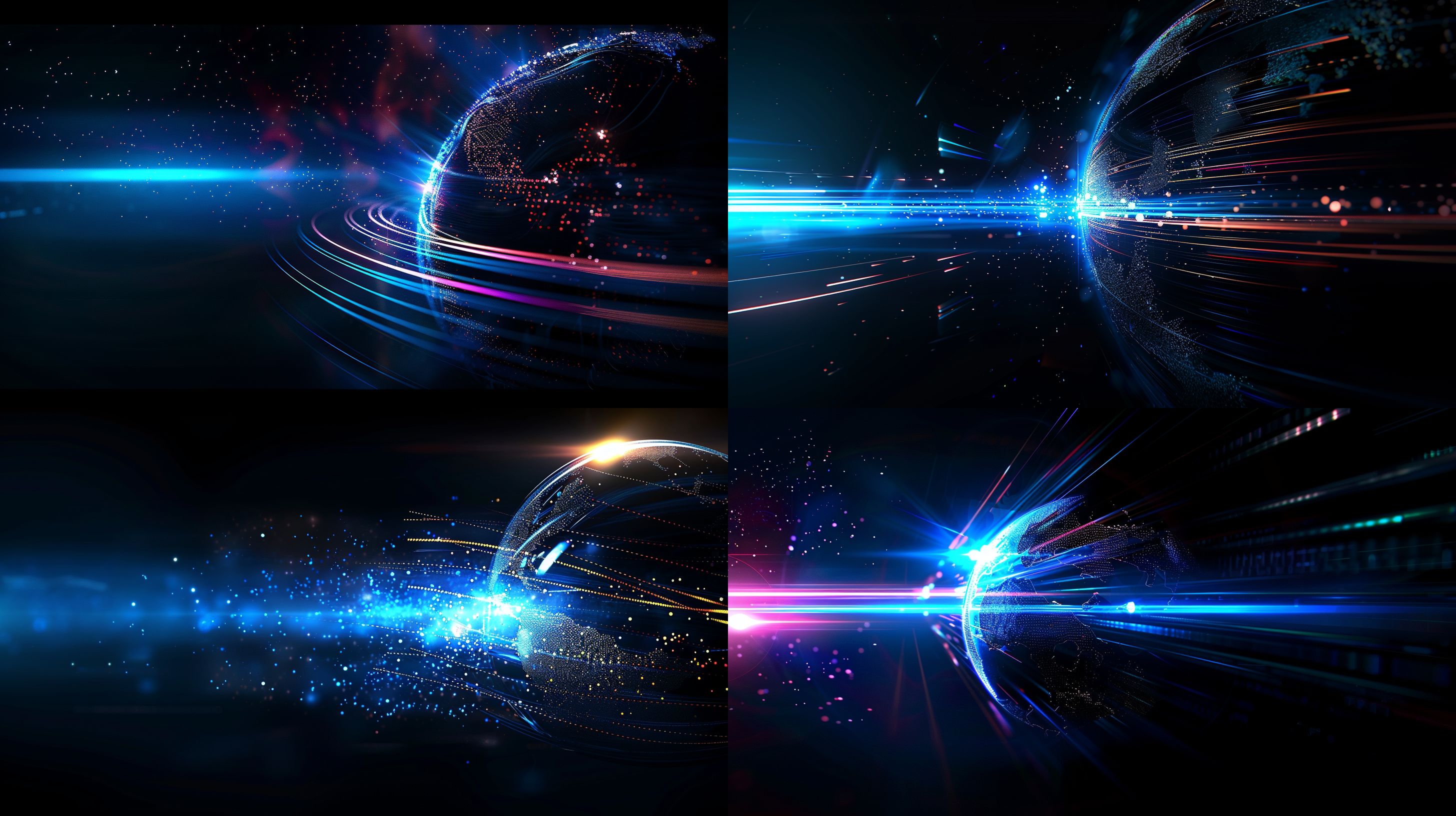 高光点缩小，高光在画面的黄金分割线位置，右侧空间空旷，画面干净，4k高清，hdr高动态范围，减少细节，干净背景，黄金比例构图，汇聚线构图，超广角，蓝红，光粒子，量子点，移动界面，全息，激光，电发光线，紫外线