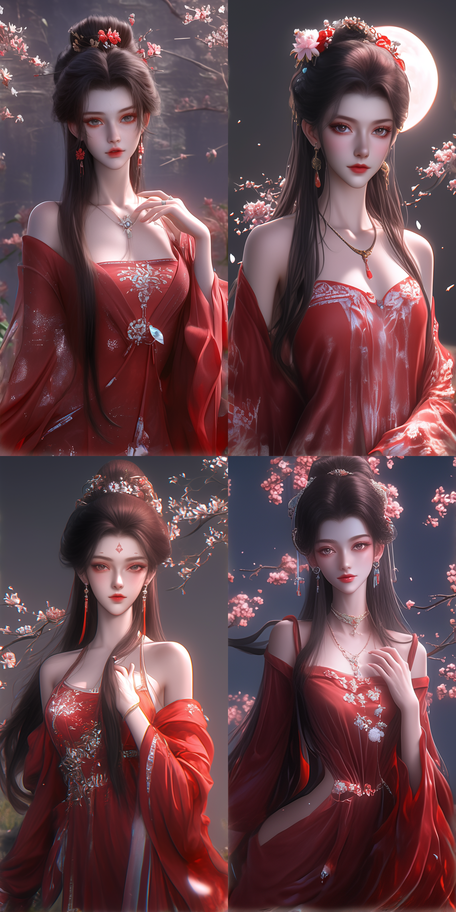 一个中国古代少女，绝美容貌，精致脸型，白皙肤色，长发，无刘海，花钿，穿古装，中国风，全身图，仙侠世界，柔光，超现实，正视图，温柔微笑