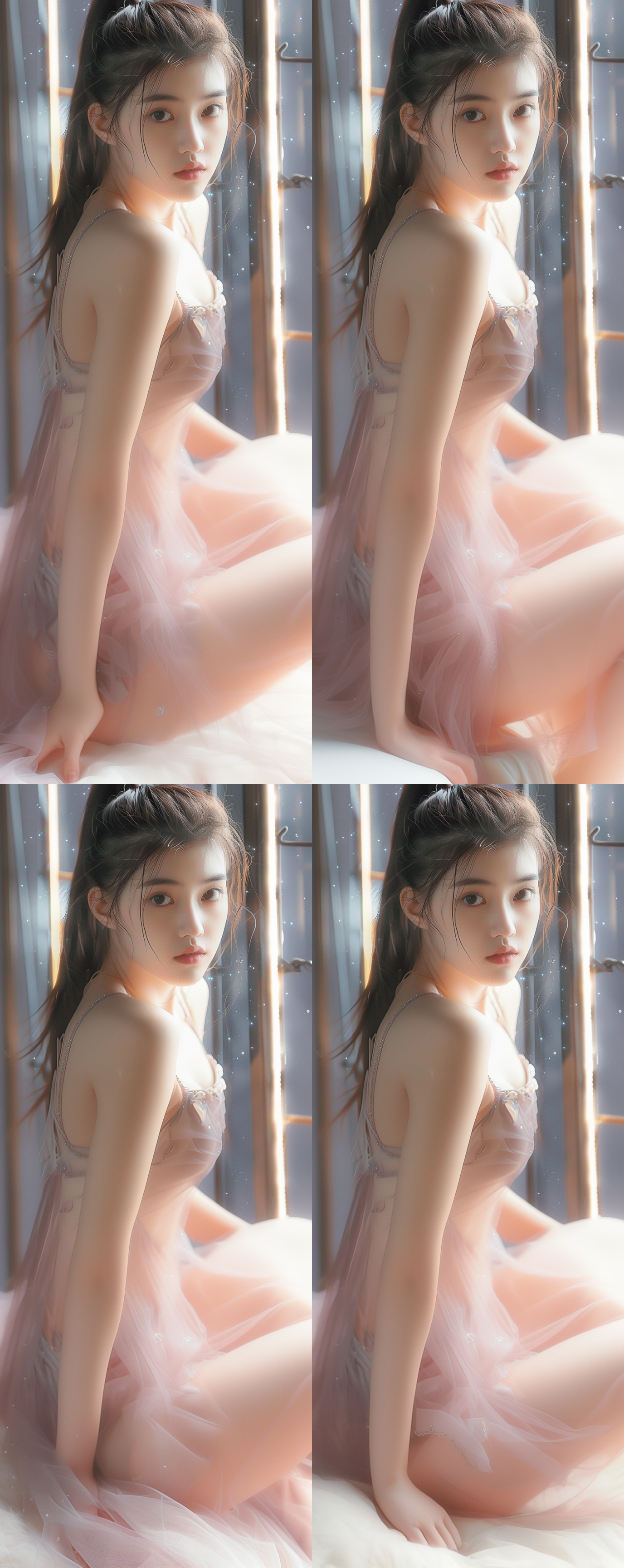 机甲，曲线设计，火辣外观，机械外骨骼，赛博朋克风格，高科技背景，机械骨骼，动态姿势，金属质感，霓虹灯效，未来城市，广角镜头，高光阴影，冷色调，科技感，力量感。 冰川 城堡内部 低角度 黑金 星空 旗袍 异色瞳