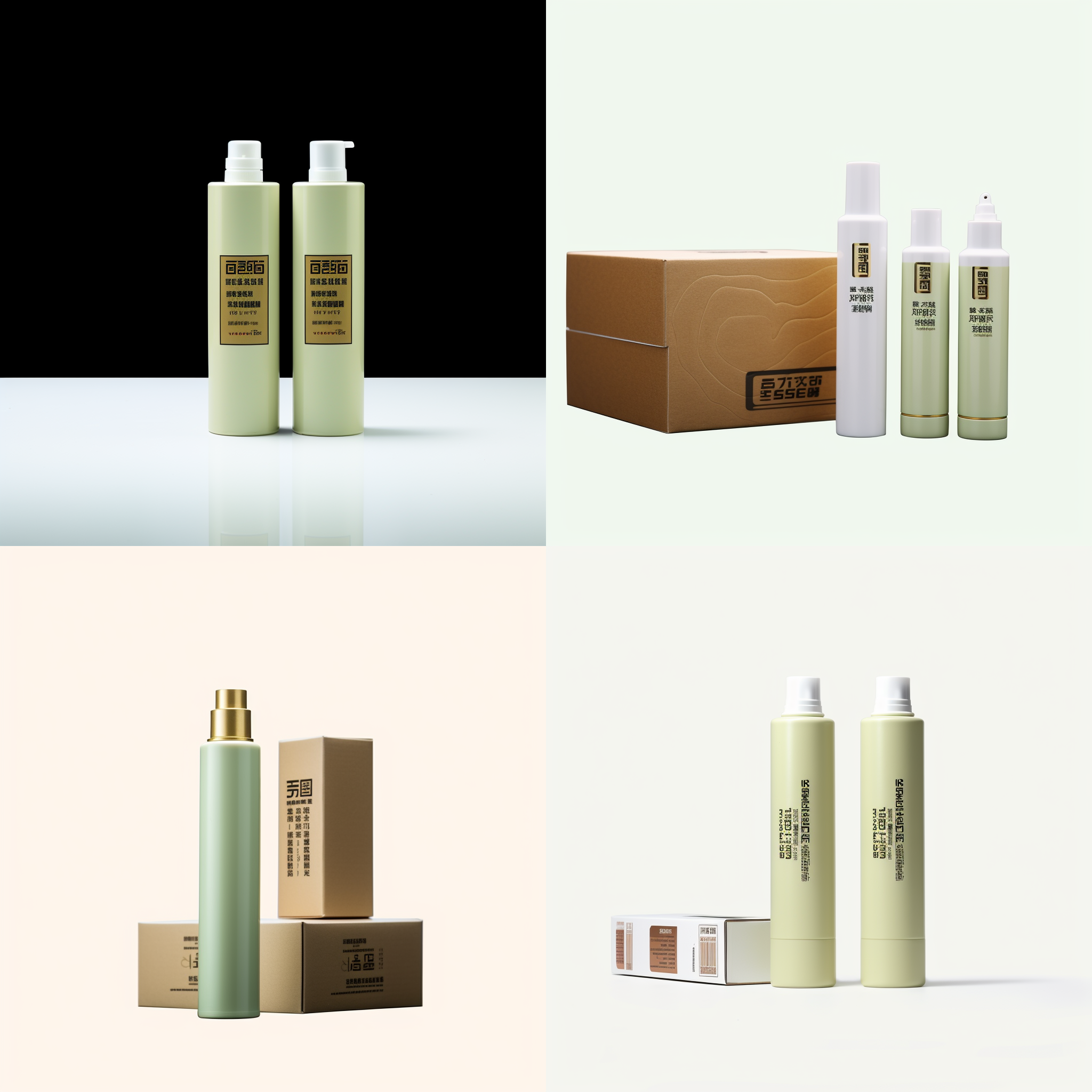 挤压粘稠胶硅胶，柱状包装瓶体组合，包装箱，简约设计，清新自然风格，白色背景，微距镜头，柔和侧光，细节突出，精致纹理，清爽绿色，品牌标志，优雅。 塑料