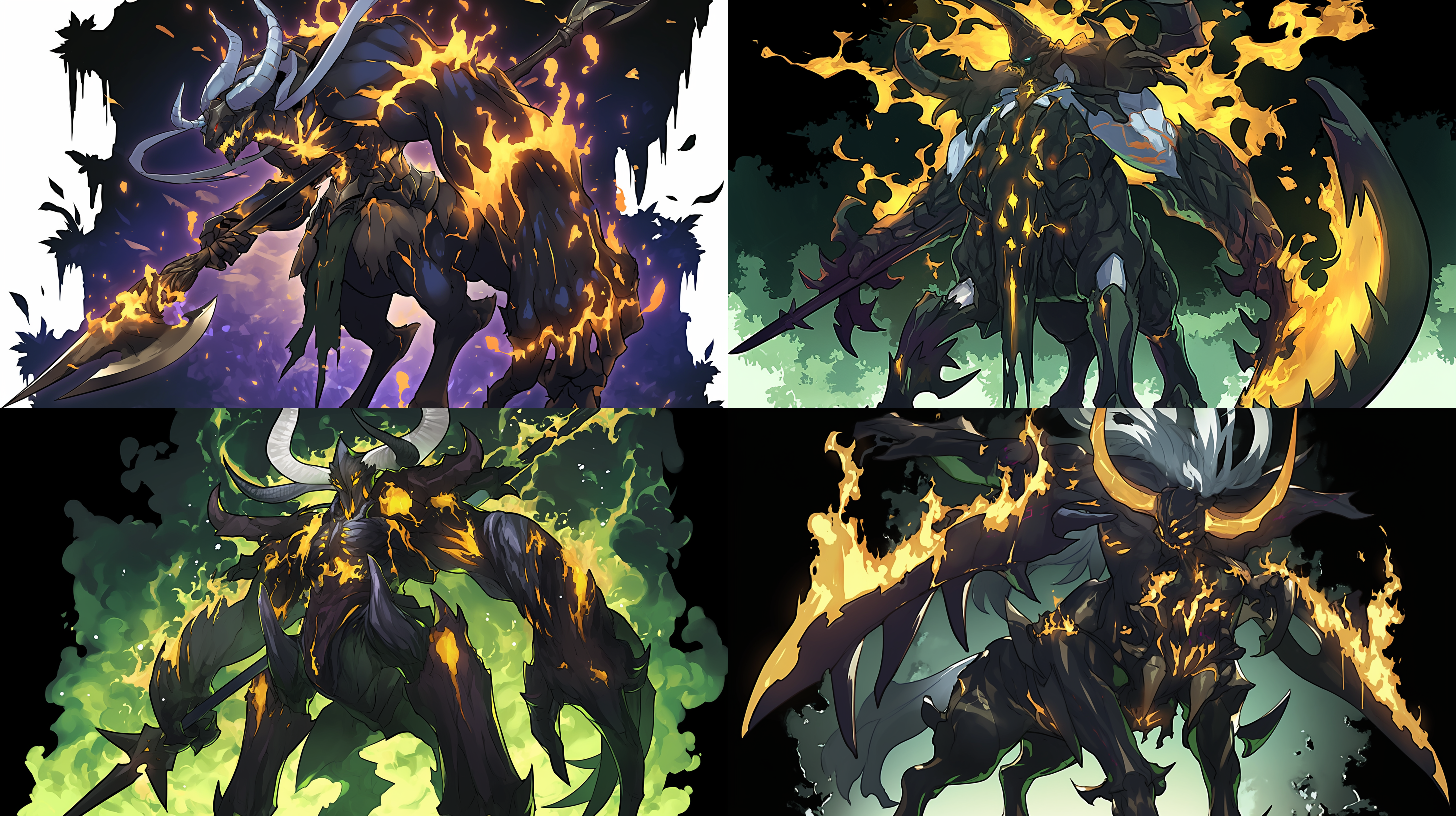 人马四足巨大手持长戟喷发瘴气，史诗级场景，暗黑风格，荒野中，超广角镜头，低角度拍摄，阴暗光线，动态模糊，震撼，神秘。