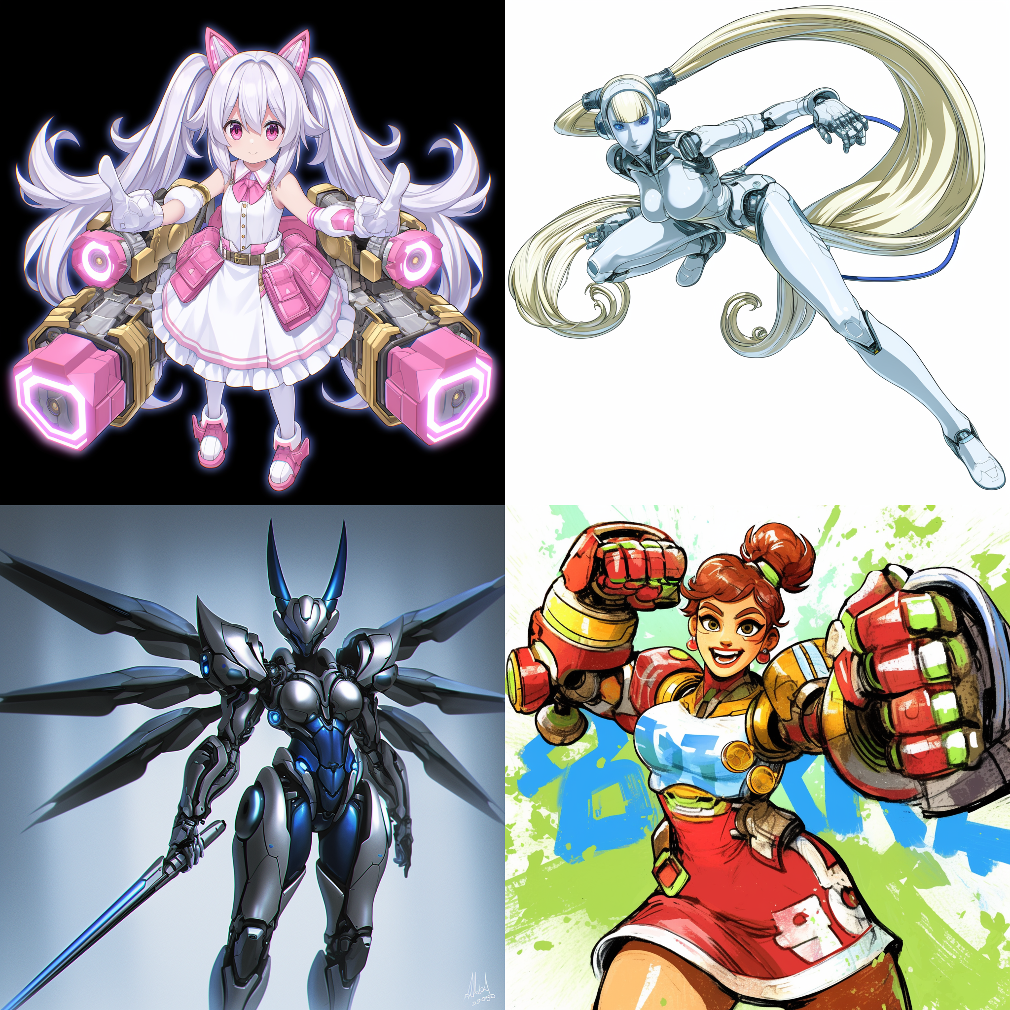 机甲少女，曲线优美，身材火辣，机械外骨骼，赛博朋克风格，高科技背景，机械骨骼，大腿线条流畅，机械躯体，无袖，动态姿势，金属质感，霓虹灯效，未来城市，广角镜头，高光阴影，冷色调，科技感，力量感。