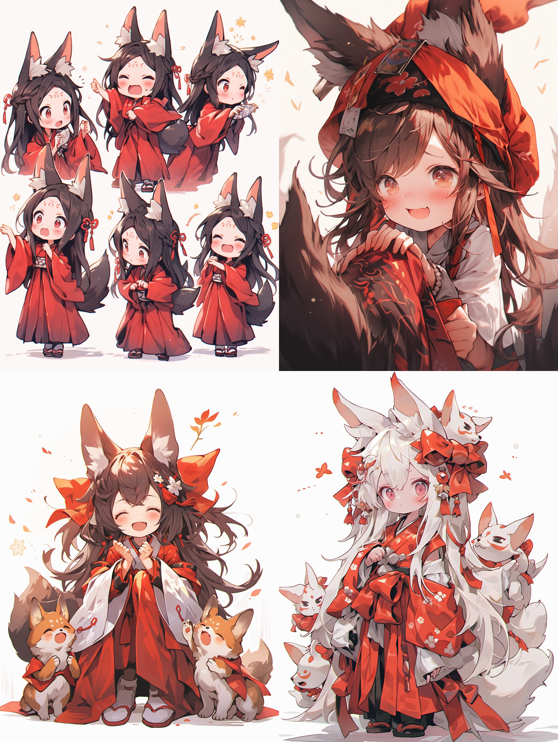 five years old，fox demon girl character illustration, fox demon, bent over, middle finger, cute girl, super invincible cute, exquisite earrings, exquisite headgear, wearing hanfu, red, meticulous painting, traditional chinese style, minimalism, classicism, smooth and smooth lines, simple white background, shiny, shiny, shiny and shiny, uhd, best image quality, best quality