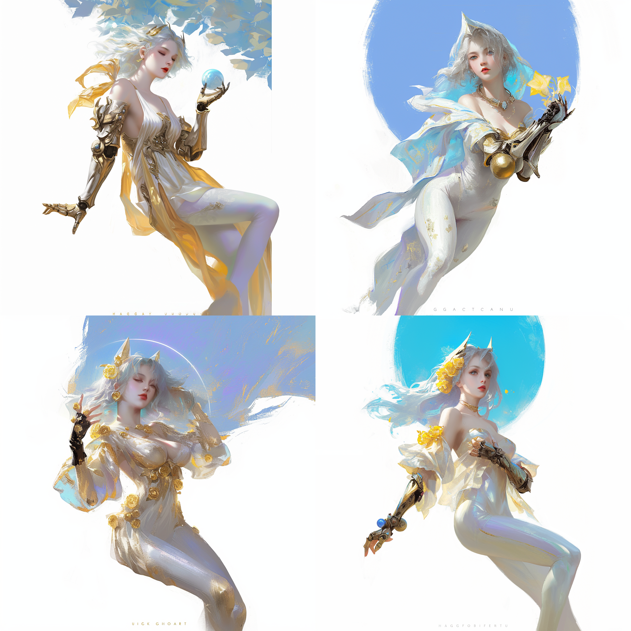 卢浮宫的油画，古典油画，美丽年轻的法国女人的全身照，她穿着中国唐朝的奇幻服装， 白色的毛绒毛巾，美丽的脸庞里，金色的花朵佩戴在身上，蓝色的天空，hgjart，细腻的油画笔触，朦胧浪漫，光晕，神圣的日光，丰富的细节，超高清， 油画 油画 卡拉瓦乔 沃森 沃森 沃森 沃森 沃森 沃森 沃森 沃森