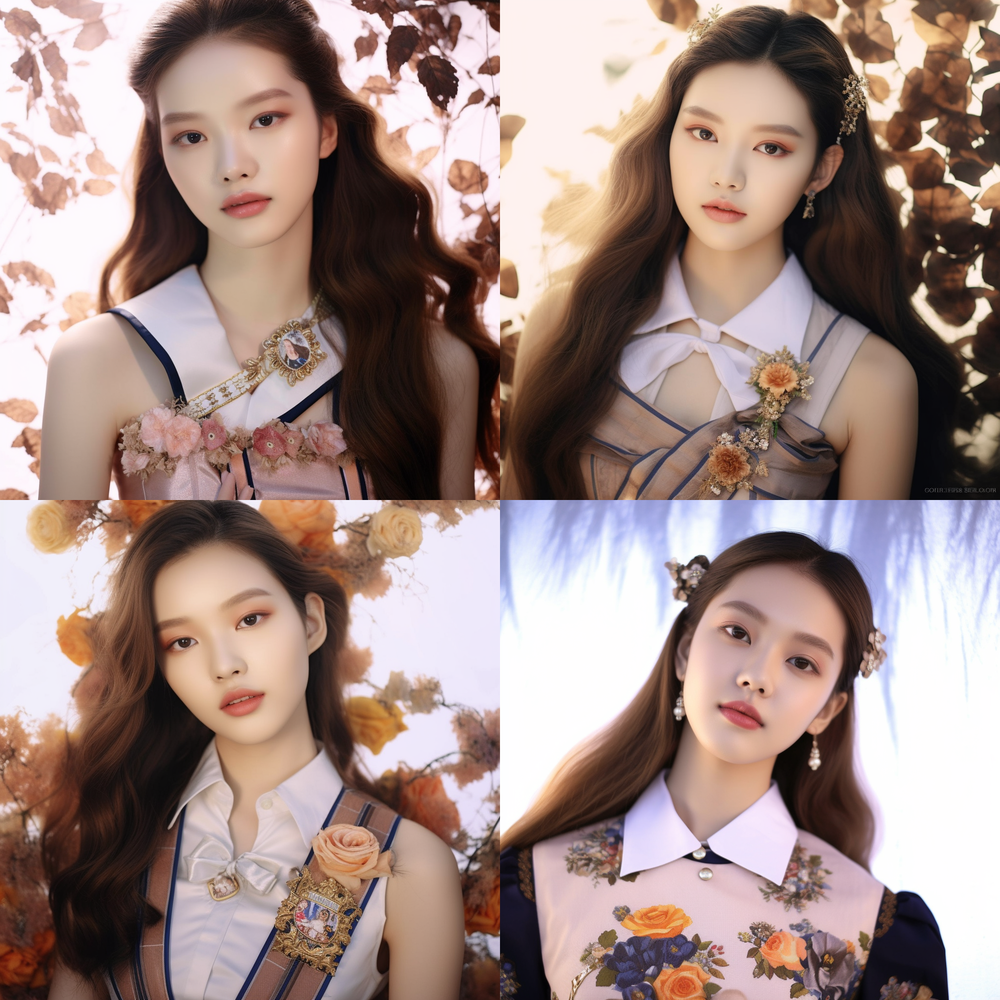 两个女生在春天的花丛中午休，穿着连衣裙躺在鲜花丛中。主题为放松、自然和友谊。构图对称，柔和光线照射，浅景深，柔和色调，自然风格，微笑表情，亲密互动，静态。