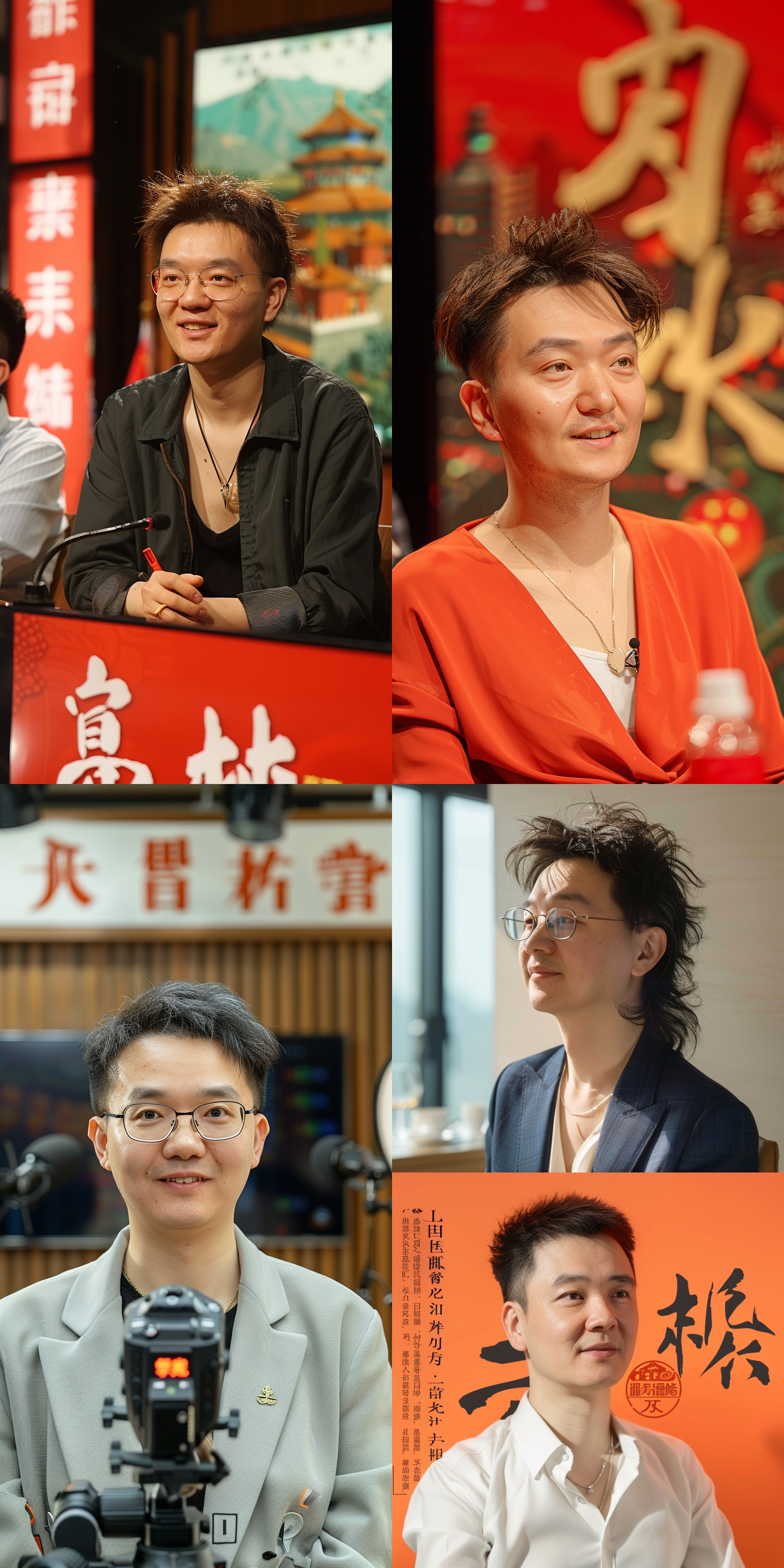 董宇辉与周成刚直播间对谈，现代风格，环境简洁，明亮色调，中景构图，微笑面容，高清晰度，室内拍摄，中焦镜头，自然光线，交流互动，友好氛围。