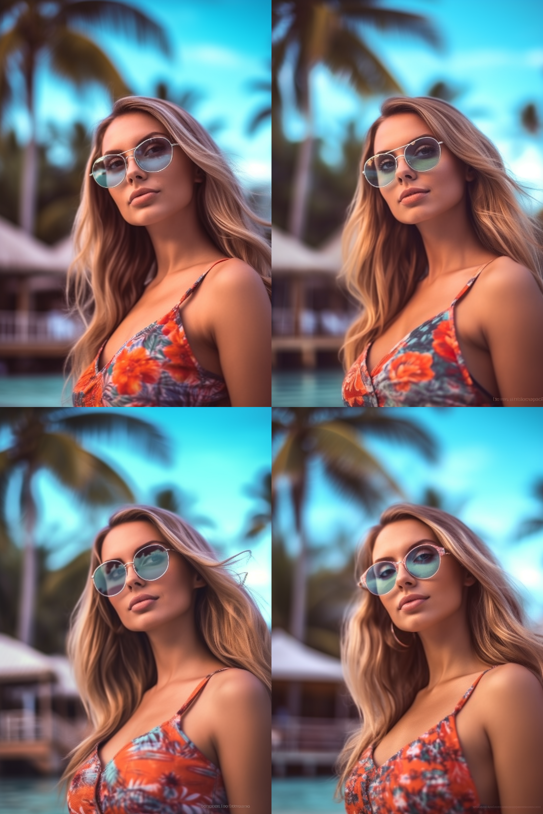 美女比基尼，海滩特写，兴高彩列，细腻肌肤，最佳品质，清晰镜头，自然光，柔和色调，舒适情绪。