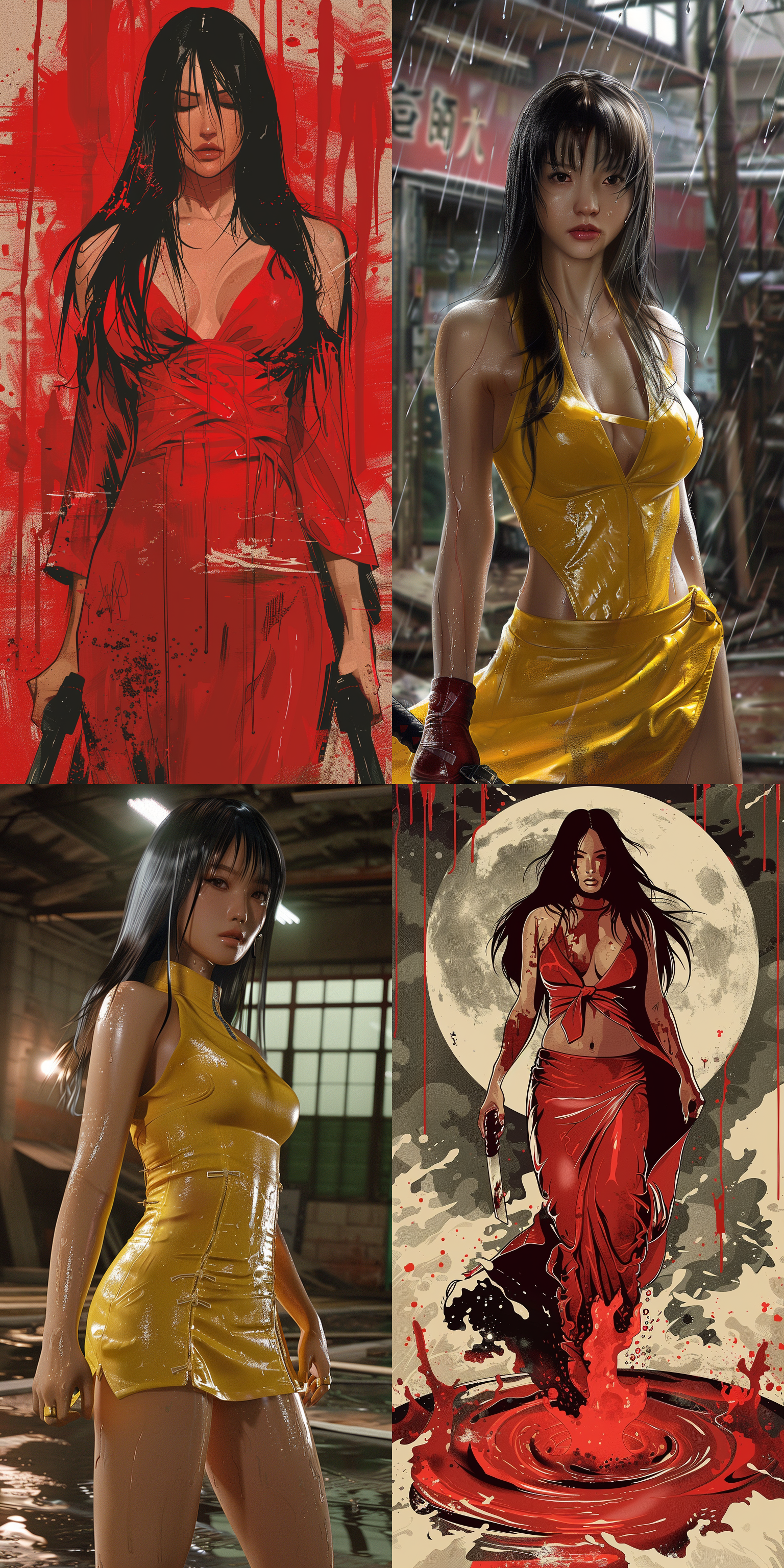 mai,king of fighters,wearing a liquid dress, kill bill movie poster,16k.