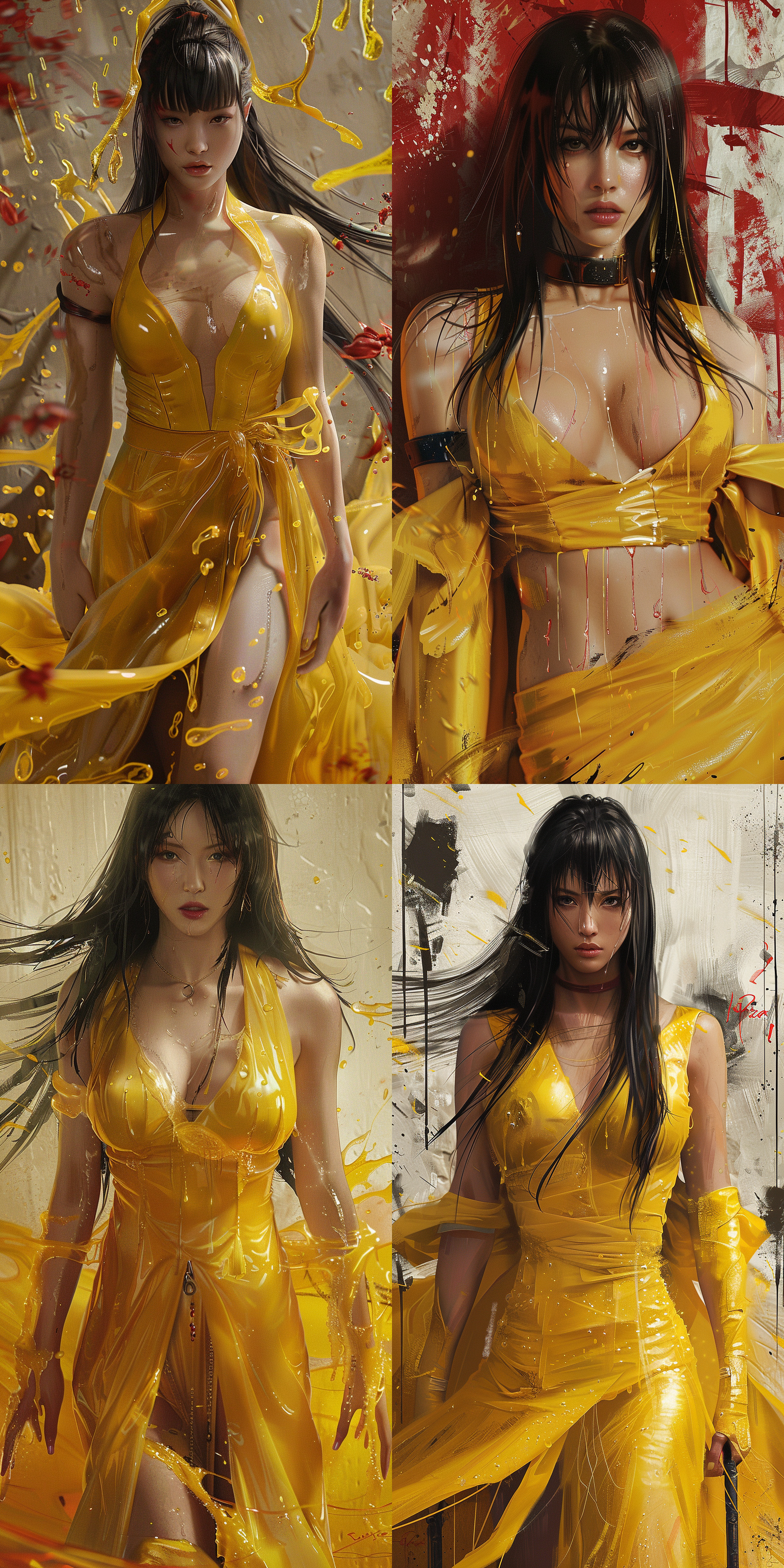 mai,king of fighters,wearing a liquid dress, kill bill movie poster,16k.