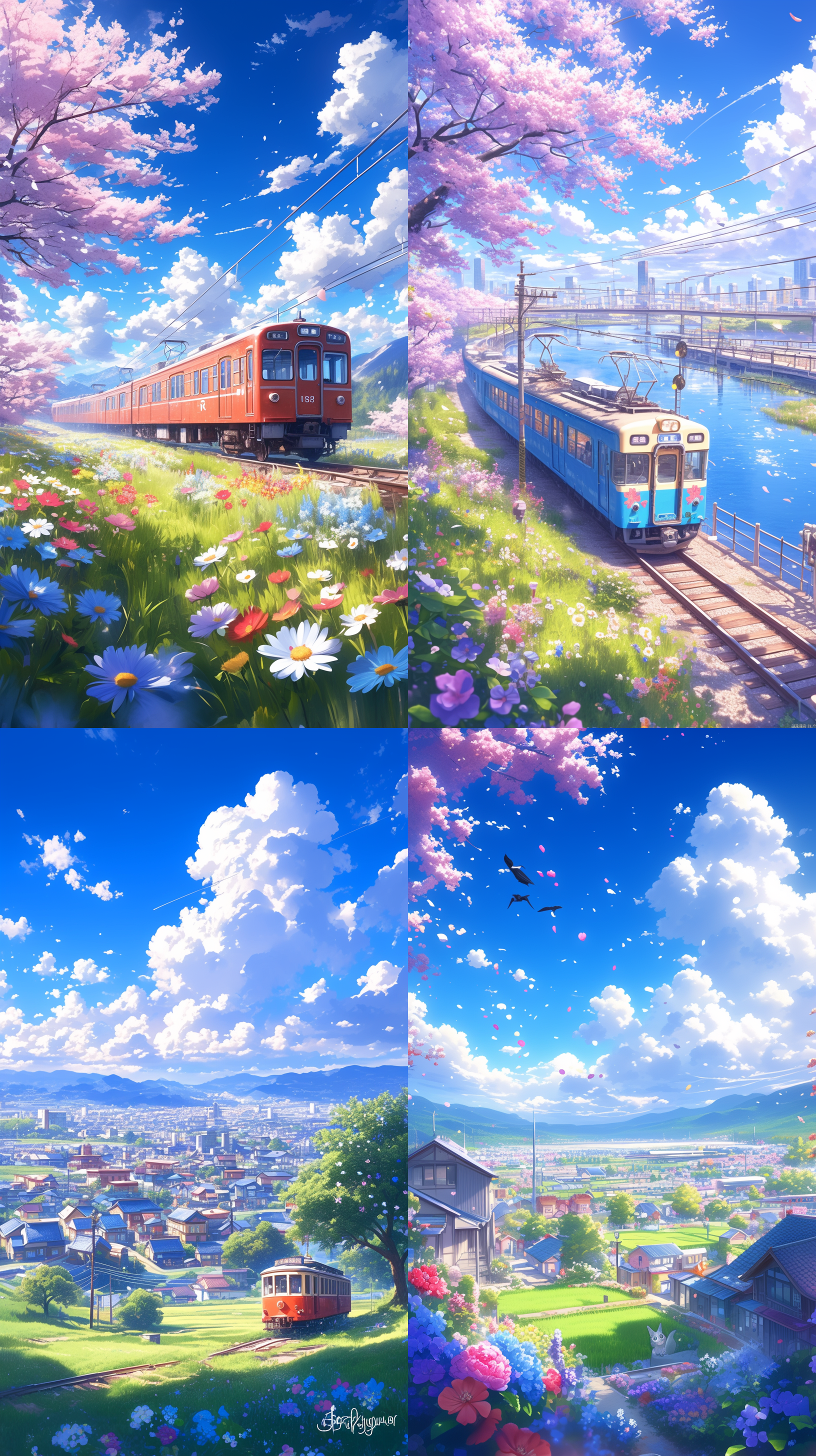 hayao miyazaki，colorful anime movie background, glass cover, ghailan!, covered with flowers, inspired by kōno michisei, clear sunny day, trains in the background, pastel overflow, icon for an ai app, screenshot from a 2012s anime, clockface, inspired by dong qichang, sussy baka, panasonic
