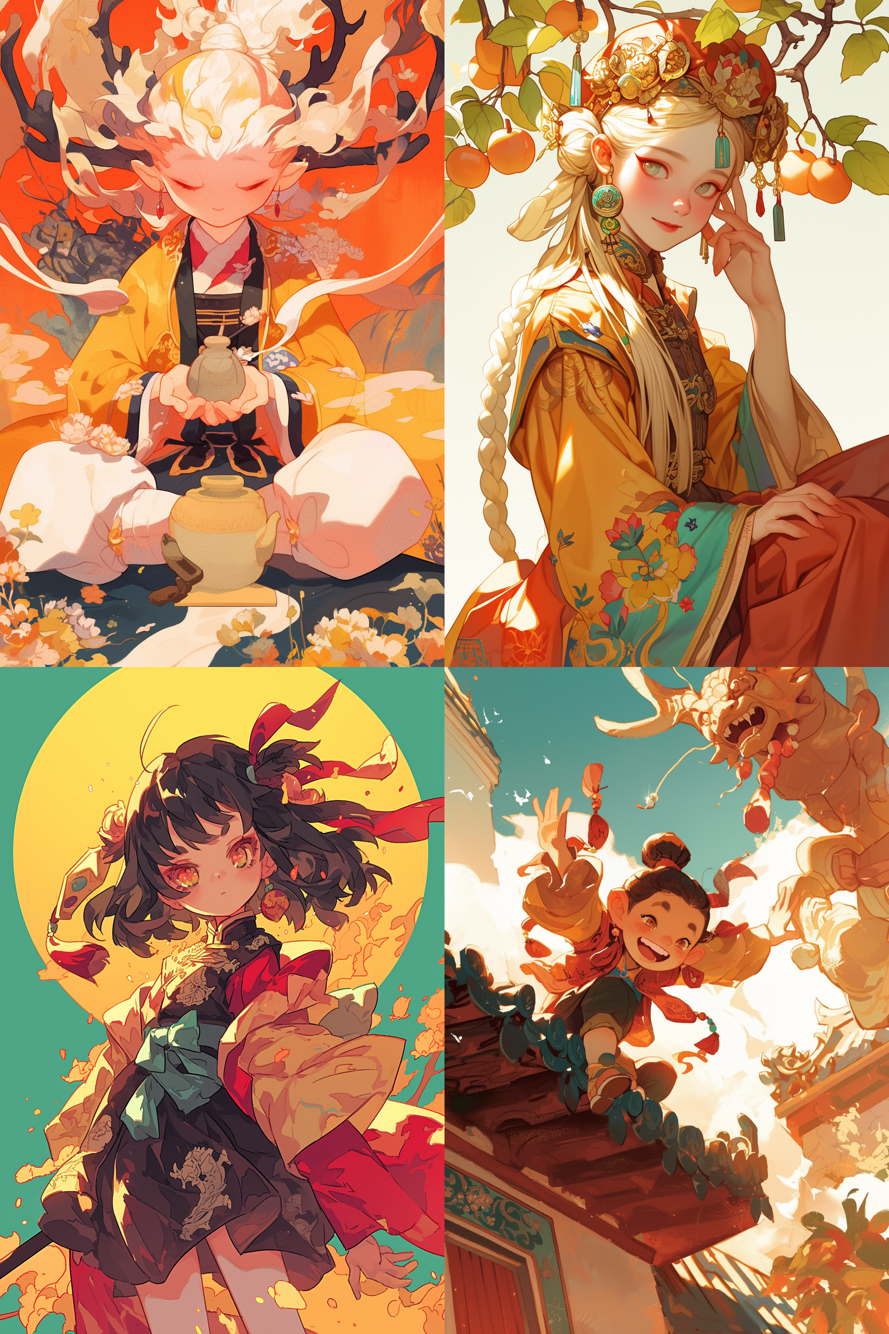 cute character, traditional clothes, inspired by dong qichang, festive, streaming, terracotta, cover, rebirth, album art cover, kid