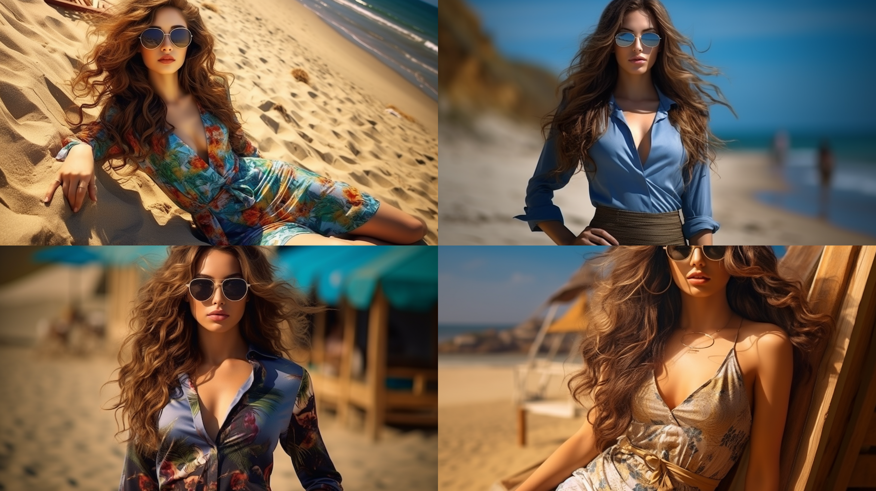 杰作，高清细节，专业摄影作品，夏日阳光的沙滩上，泳装美少女，长发，胸围，身材比例完美，