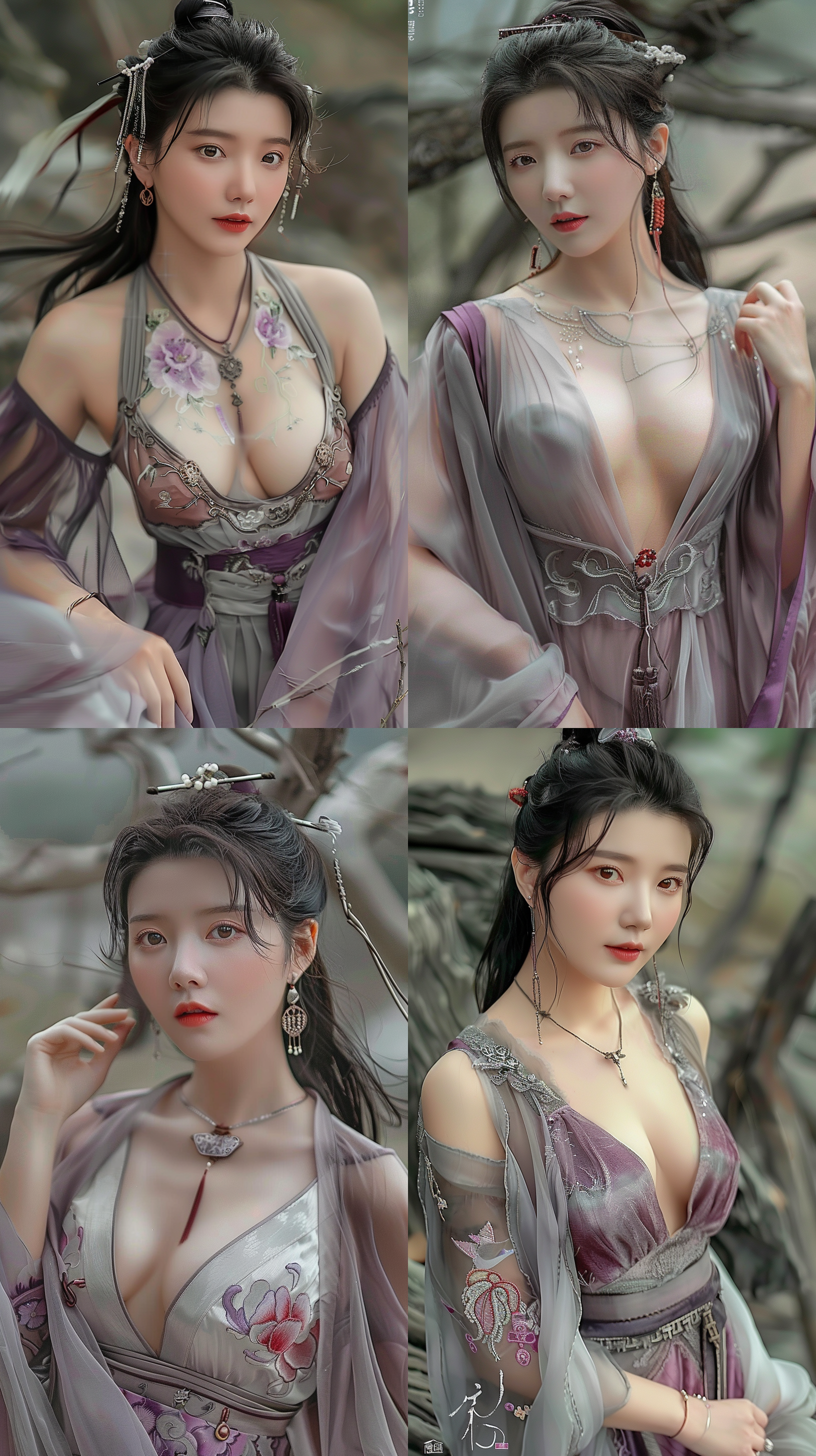 中国美女，身材丰满，白色深v礼服，写真风格，正面半身照，电影镜头。