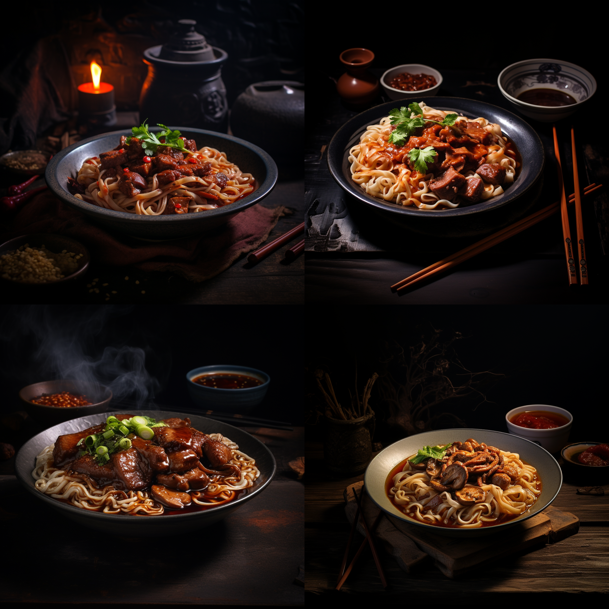 一碗肥肠面,黑色背景，