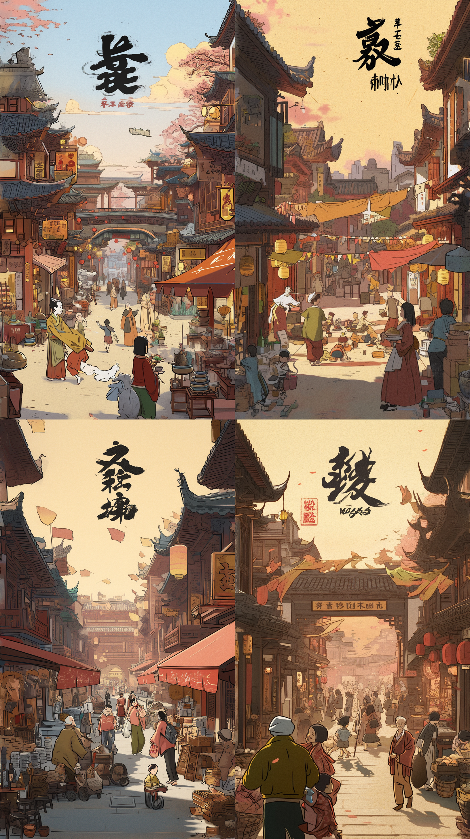 青石古街，酒字旗，顽童抢酒，老人追赶，传统服饰，招手，古风风格，远景构图，暖色调，抓拍，街头摄影，躁动气氛，抢劫，快门速度