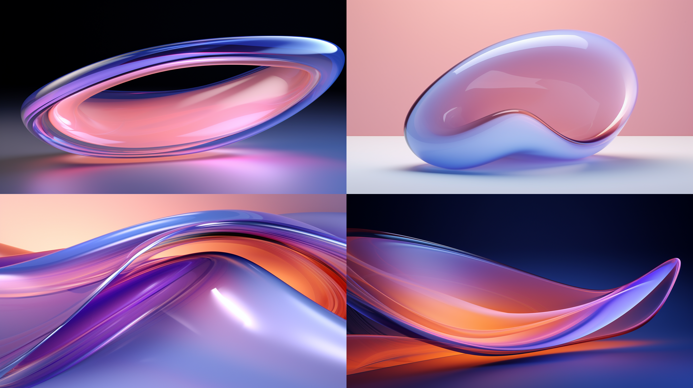 紫蓝色玻璃屏幕，曲线风格，超写实细节，浅橘粉色，octane渲染，大胆曲线，焦点叠加，大胆，戏剧性形式。