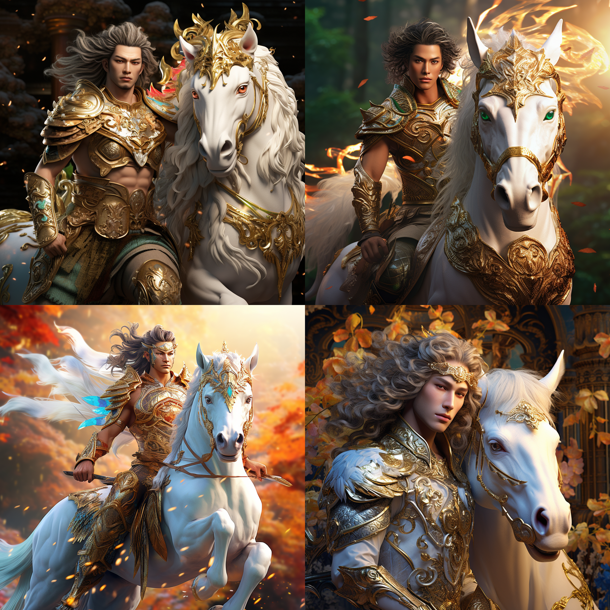 面对镜头，启发于《山海经》中的西鲲，这位迷人的半人马有着中国男性的面孔，白色翅膀上带有虎纹。高度详细，中国神话场景，明亮色彩，正面照明和阳光，令人难以置信的细节和美感，8k高质量/详细艺术，全身镜头，动作镜头。