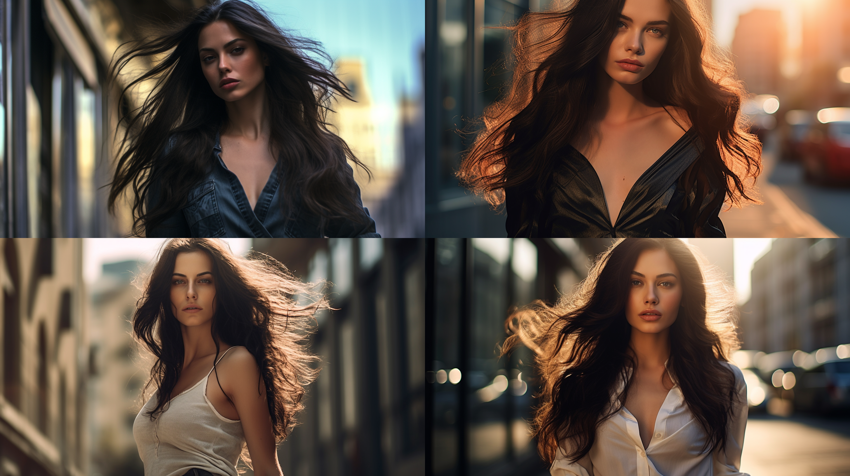 street style photography, stunning beauty, long black hair, s-shaped figure, proud upper girt, elegance, confidence, sensuality, three-part composition, side shot, focus, backlight, edge light, rembrandt lighting, sunny day, slr, extremely detailed, expressive, ultra hd
