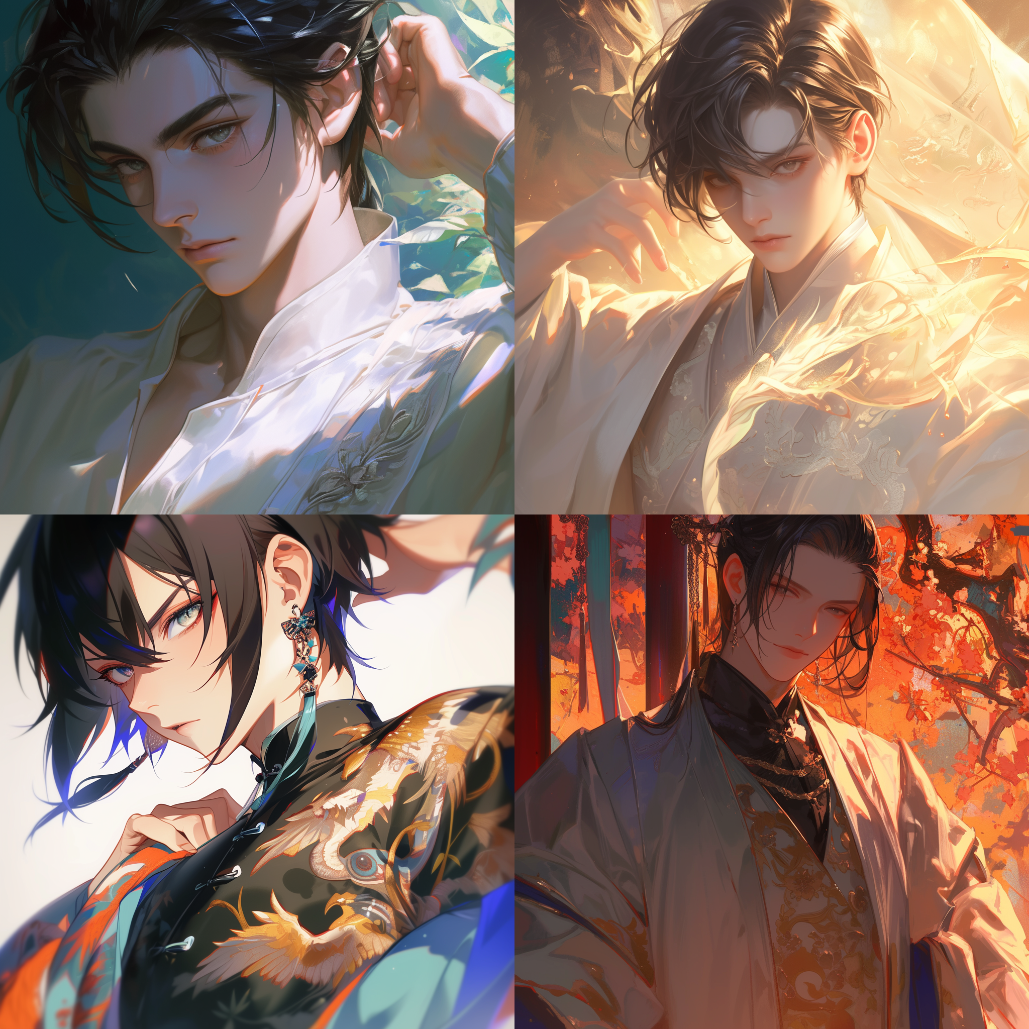 中国男孩，黑色短发，超高清，李泽言，卡面，帅气美男，二次元，乙游风，棱角分明的下颚线，美男子，帅气逼人，半身像，氛围，高清4k