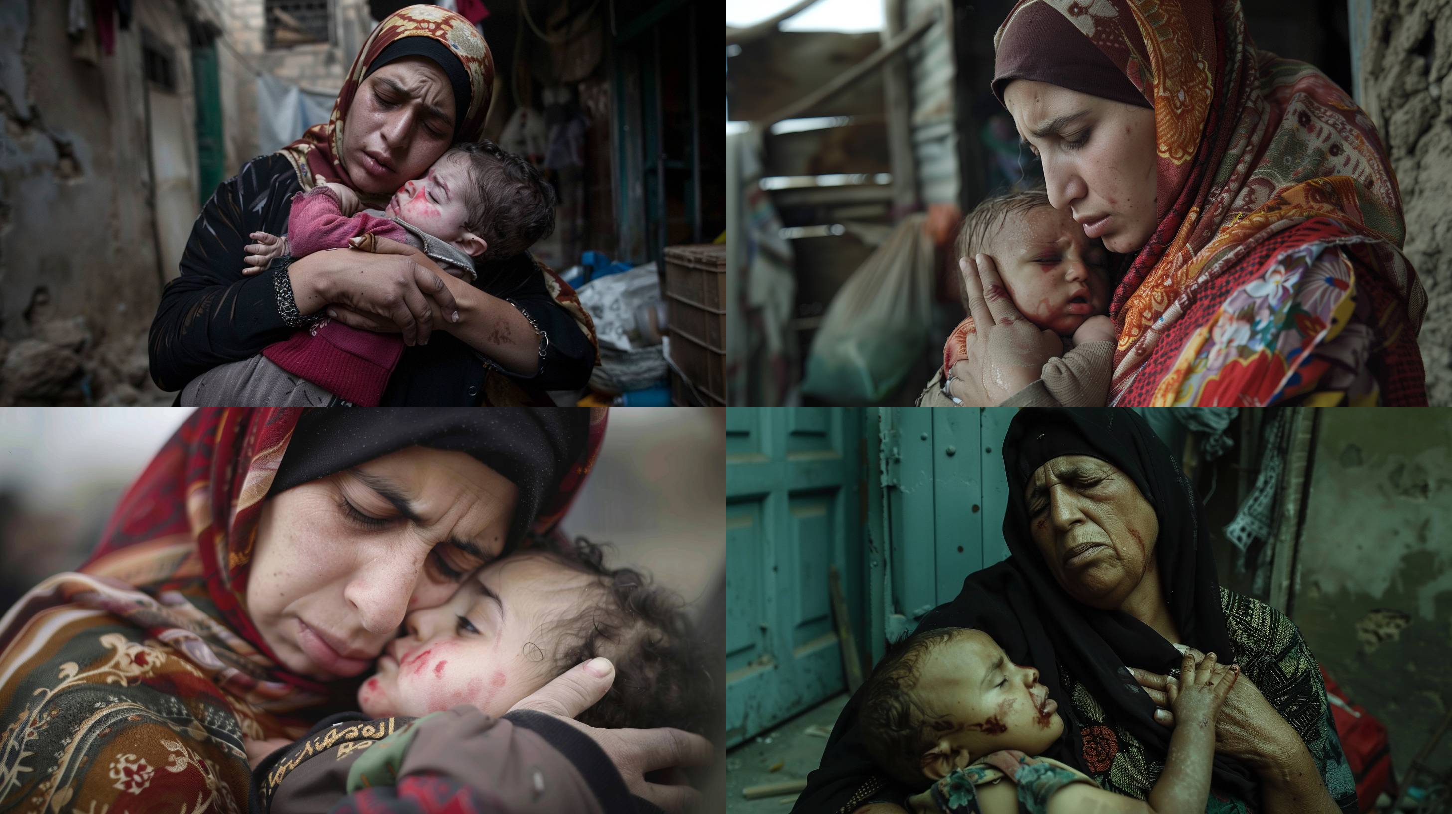 一个巴勒斯坦妇女，抱着已经死去的孩子痛哭